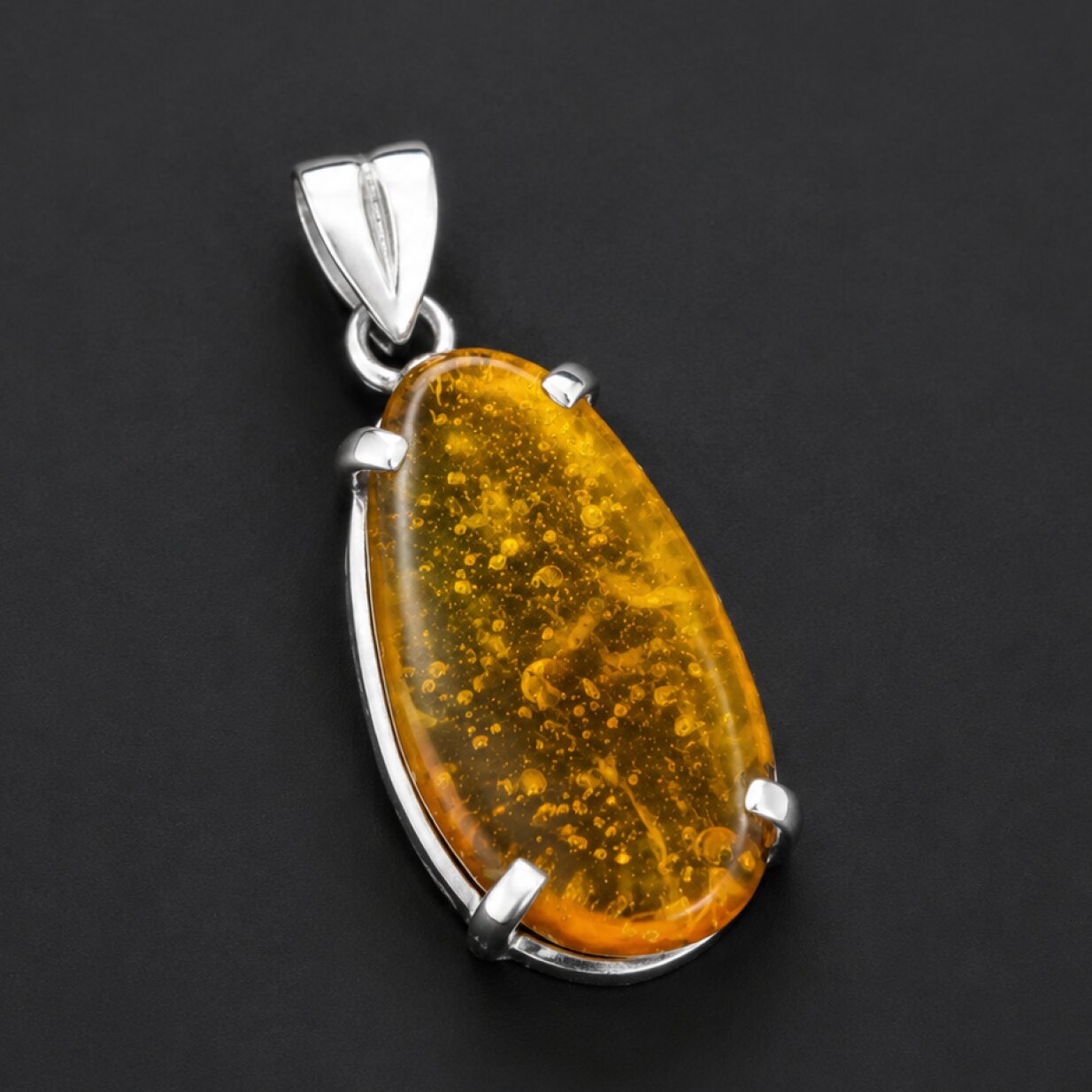 Clear yellow Natural Dominican Amber oval 925 Sterling Silver Pendant 42 mm