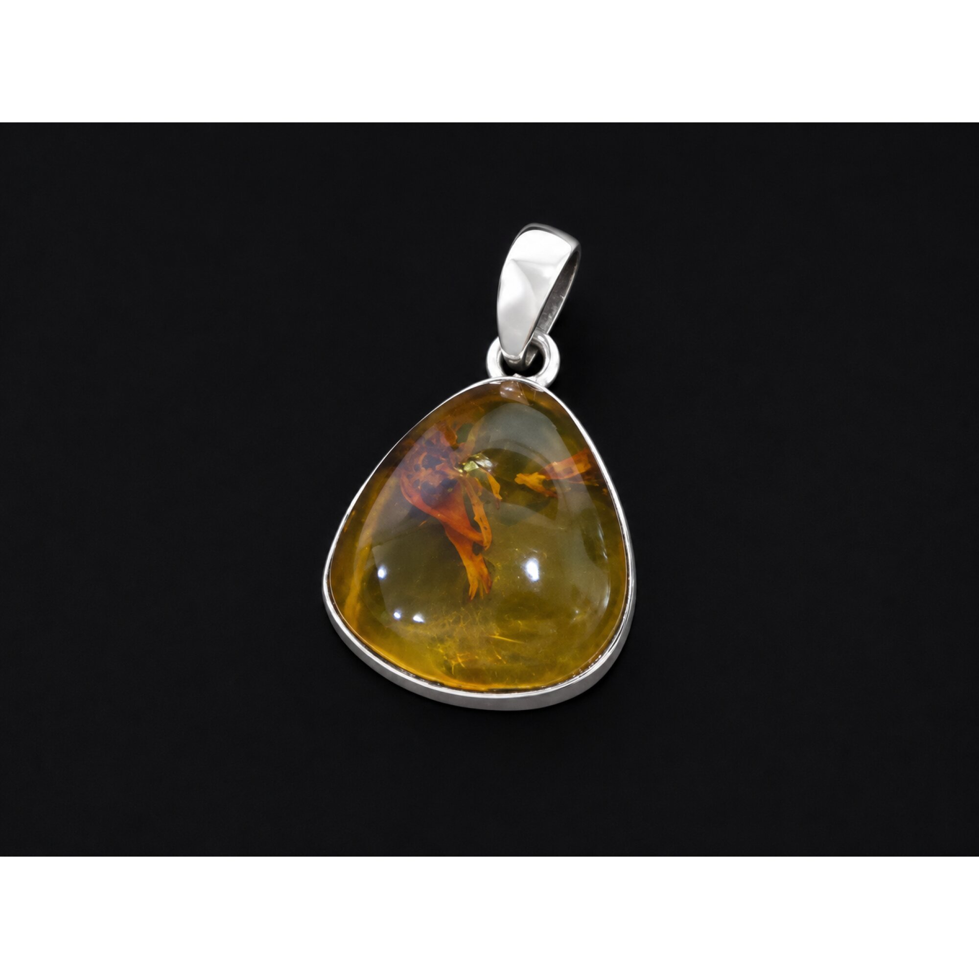 Clear cognac blue Natural Dominican Amber triangular 925 Sterling Pendant 27 mm – photo 4