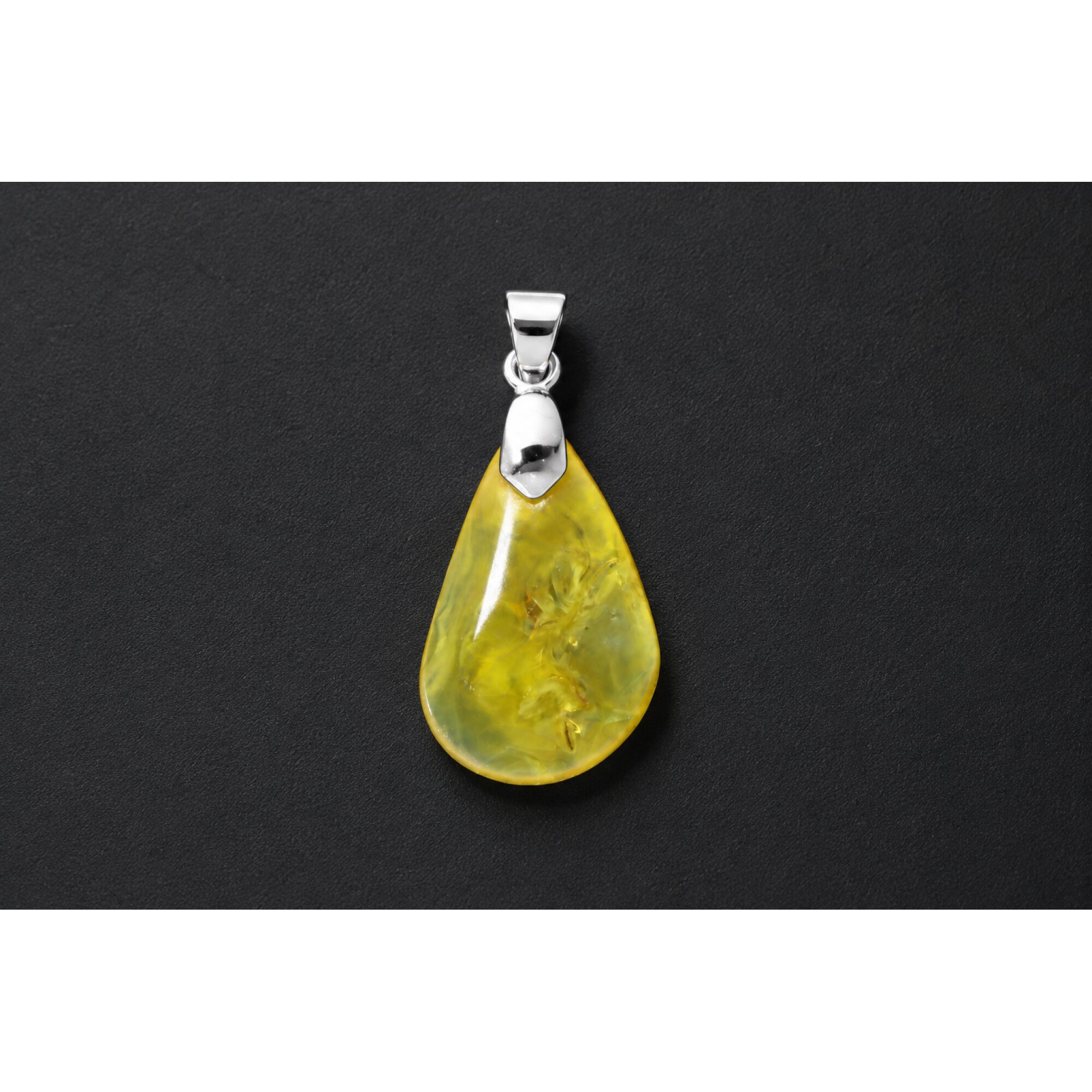 Clear deep yellow Natural Dominican Amber teardrop 925 Sterling Pendant 39 mm – photo 7