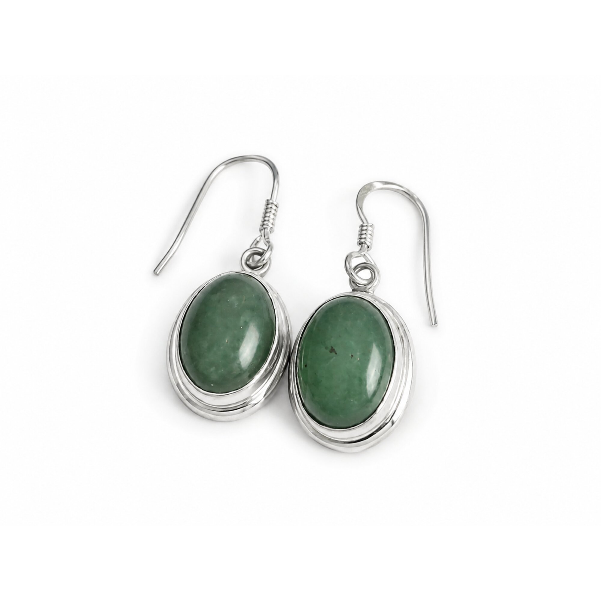 Translucent olive green Natural jade oval 925 Sterling Silver Earrings 34 mm – photo 5
