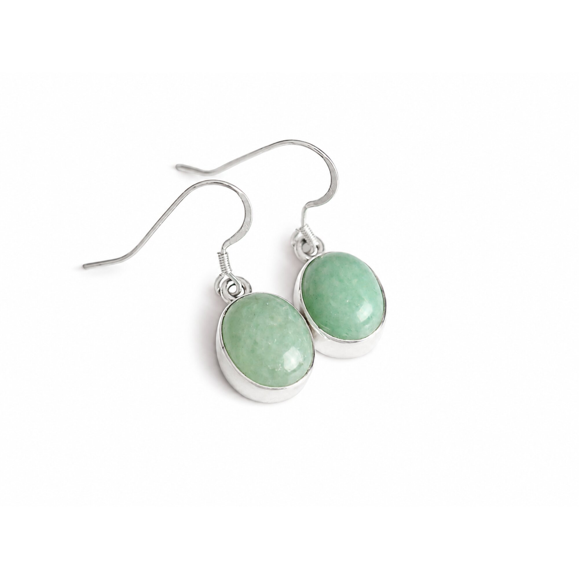 Translucent olive green Natural jade oval 925 Sterling Silver Earrings 30 mm – photo 6