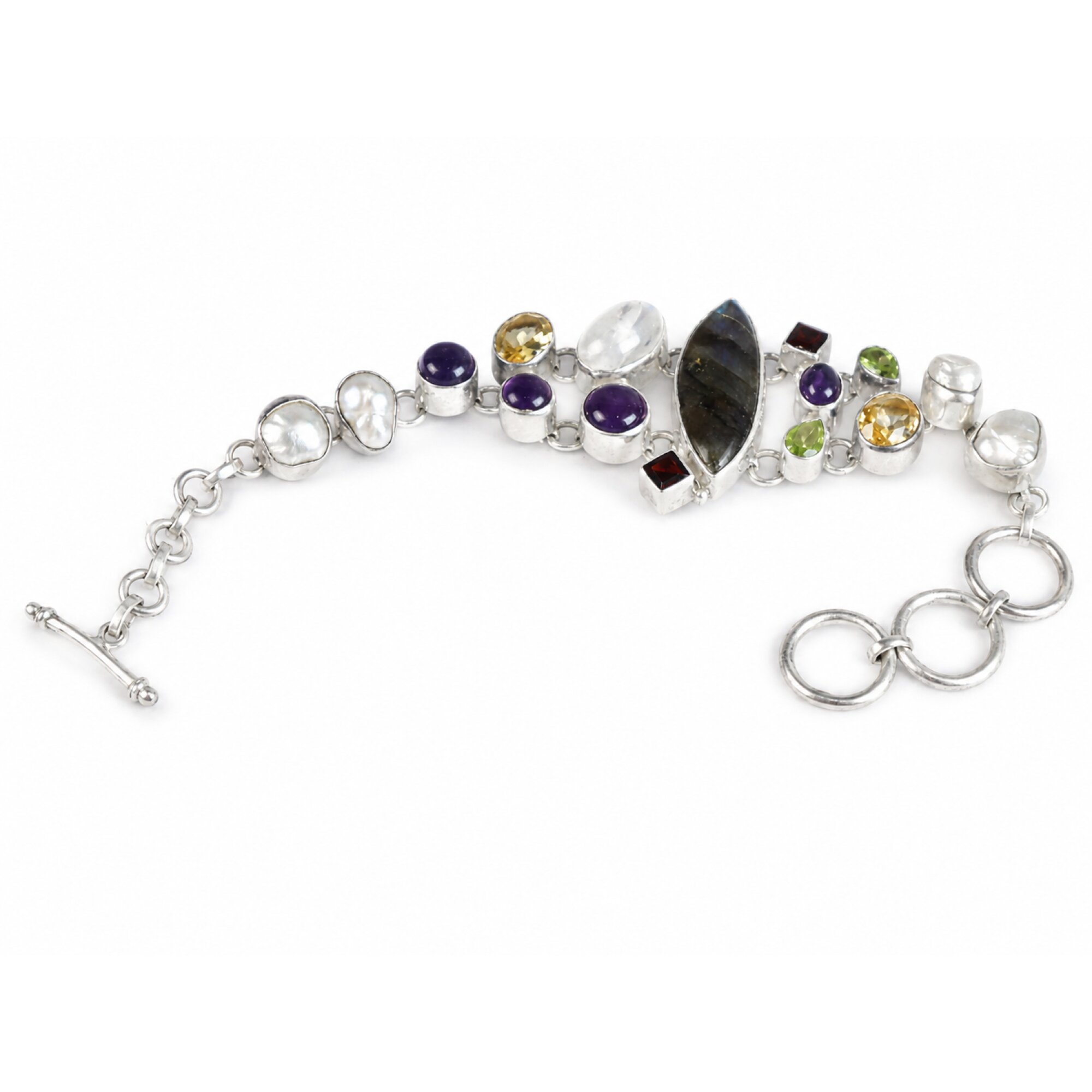 Translucent white purple yellow silver Natural Moonstone amethyst Bracelet 165 mm – photo 4