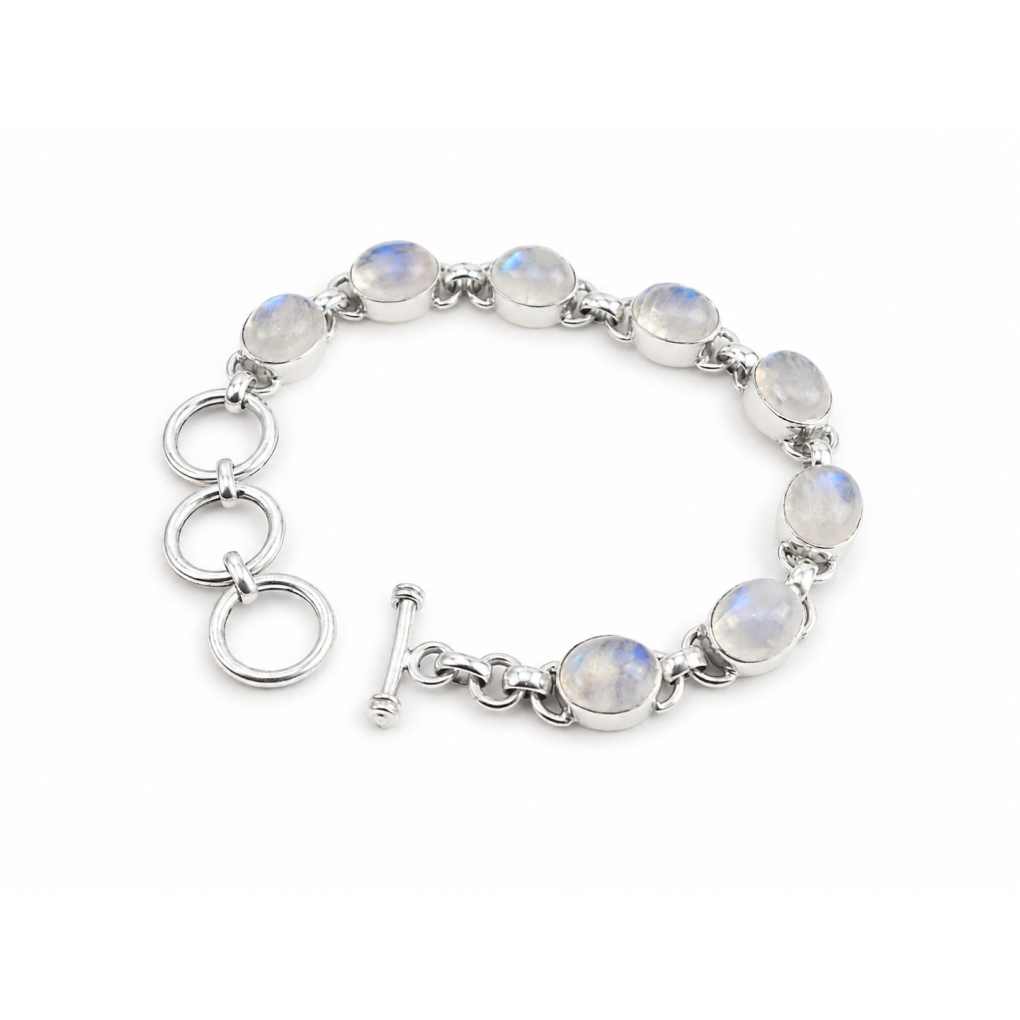 Clear purple fire white Moonstone oval 925 Sterling Silver Bracelet 165 mm – photo 4