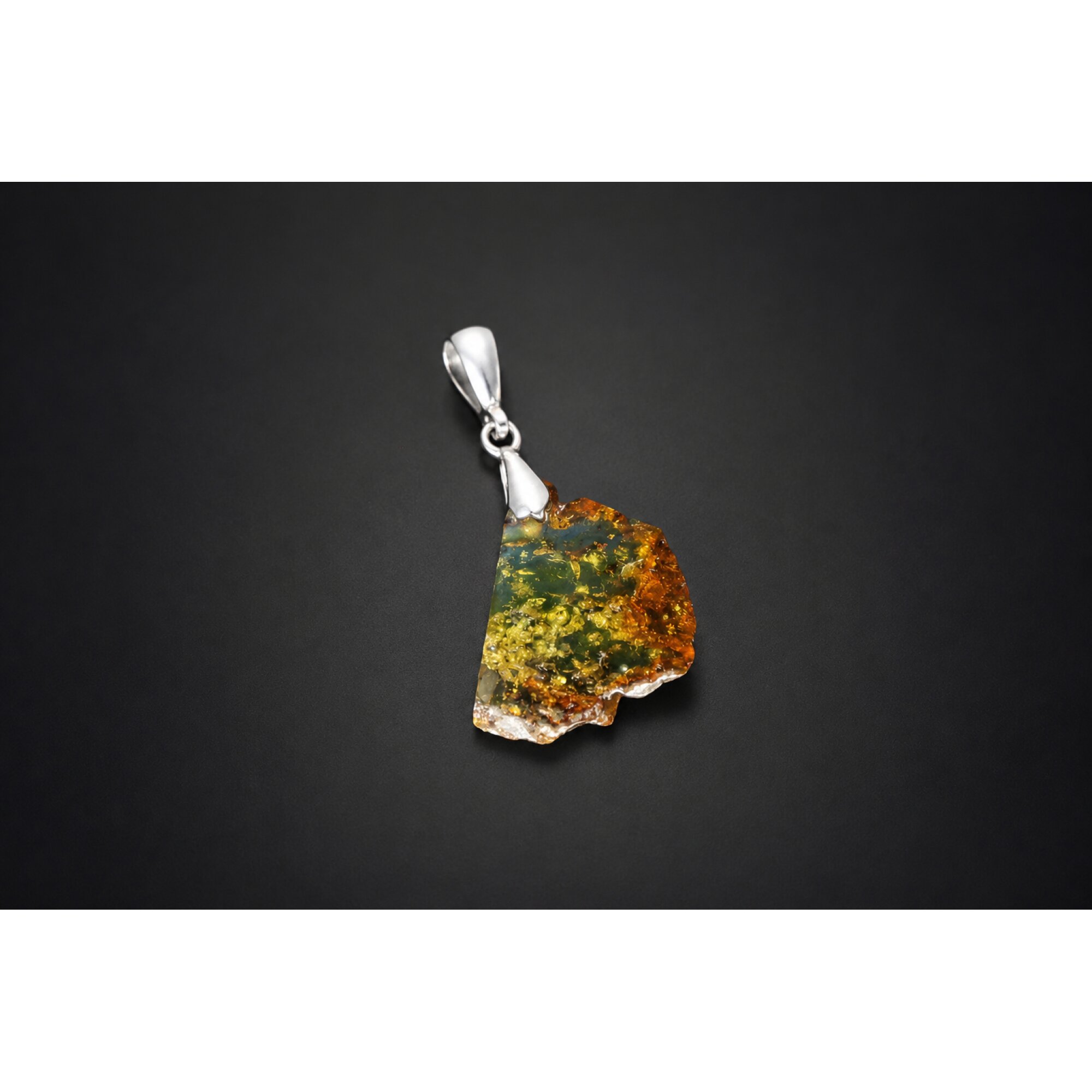 Translucent green blue Natural Dominican Amber slice 925 Sterling Pendant 32 mm – photo 6