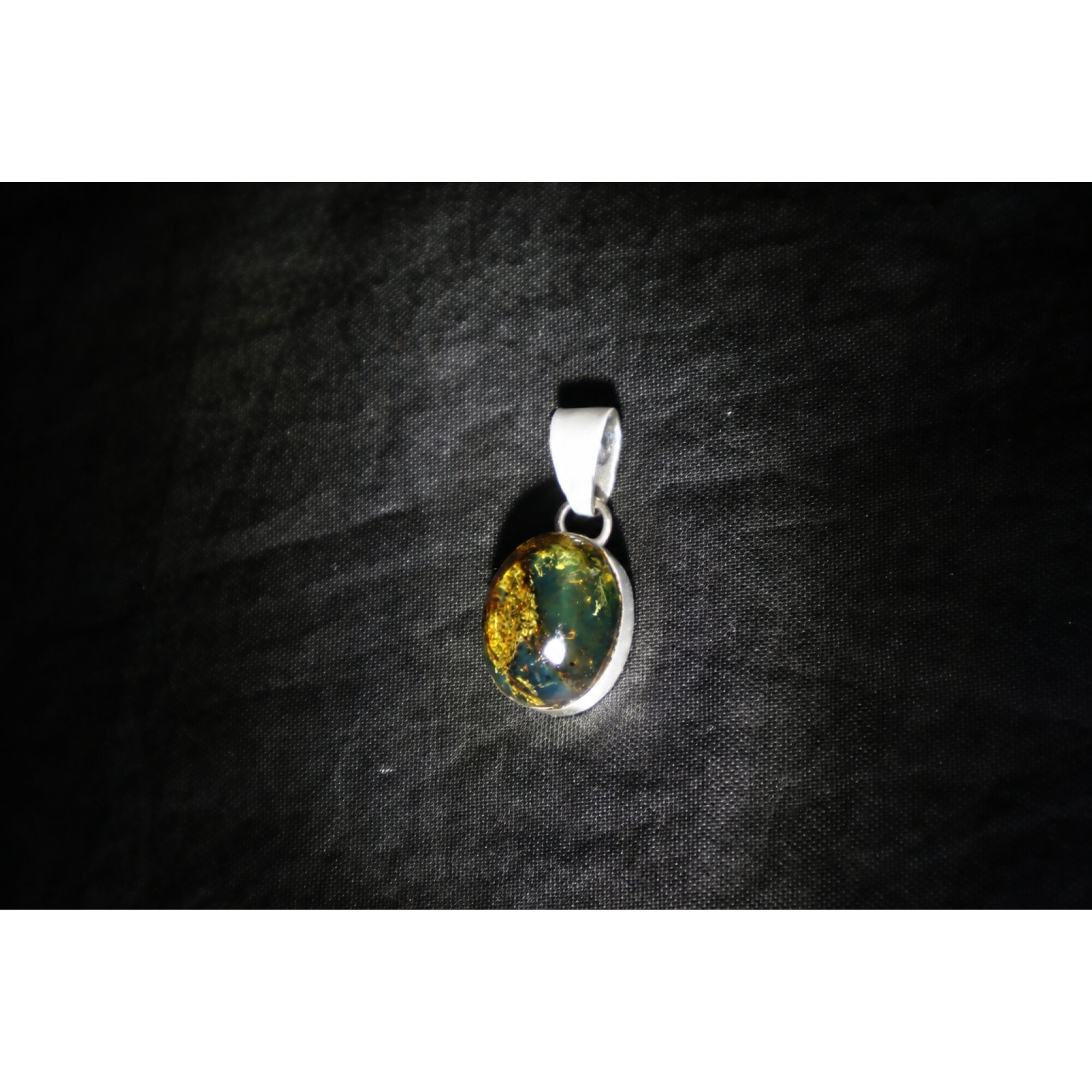 Translucent green blue Natural Dominican Amber oval 925 Sterling Pendant 24 mm – photo 5