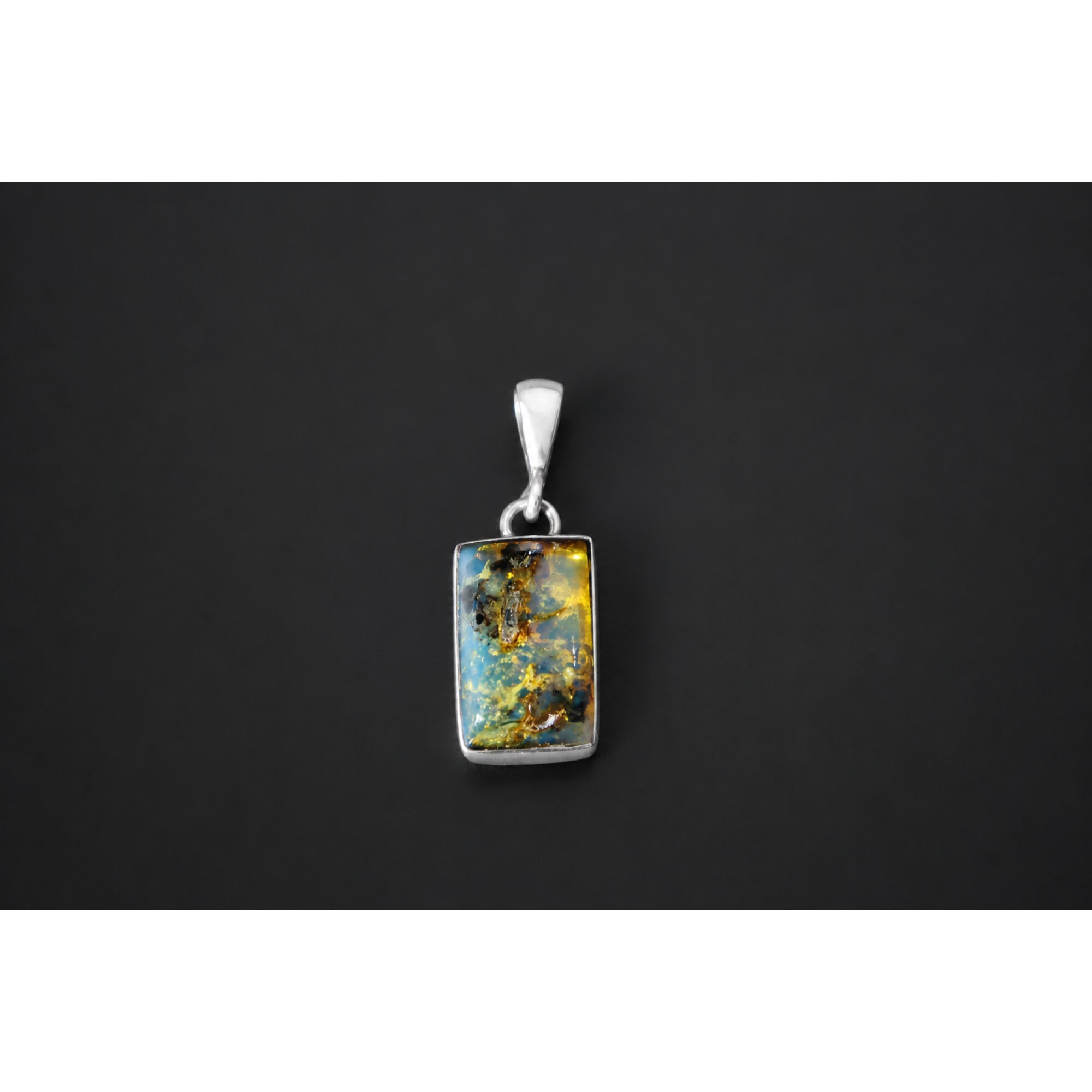 Translucent deep blue Natural Dominican Amber rectangular 925 Pendant 28 mm – photo 6