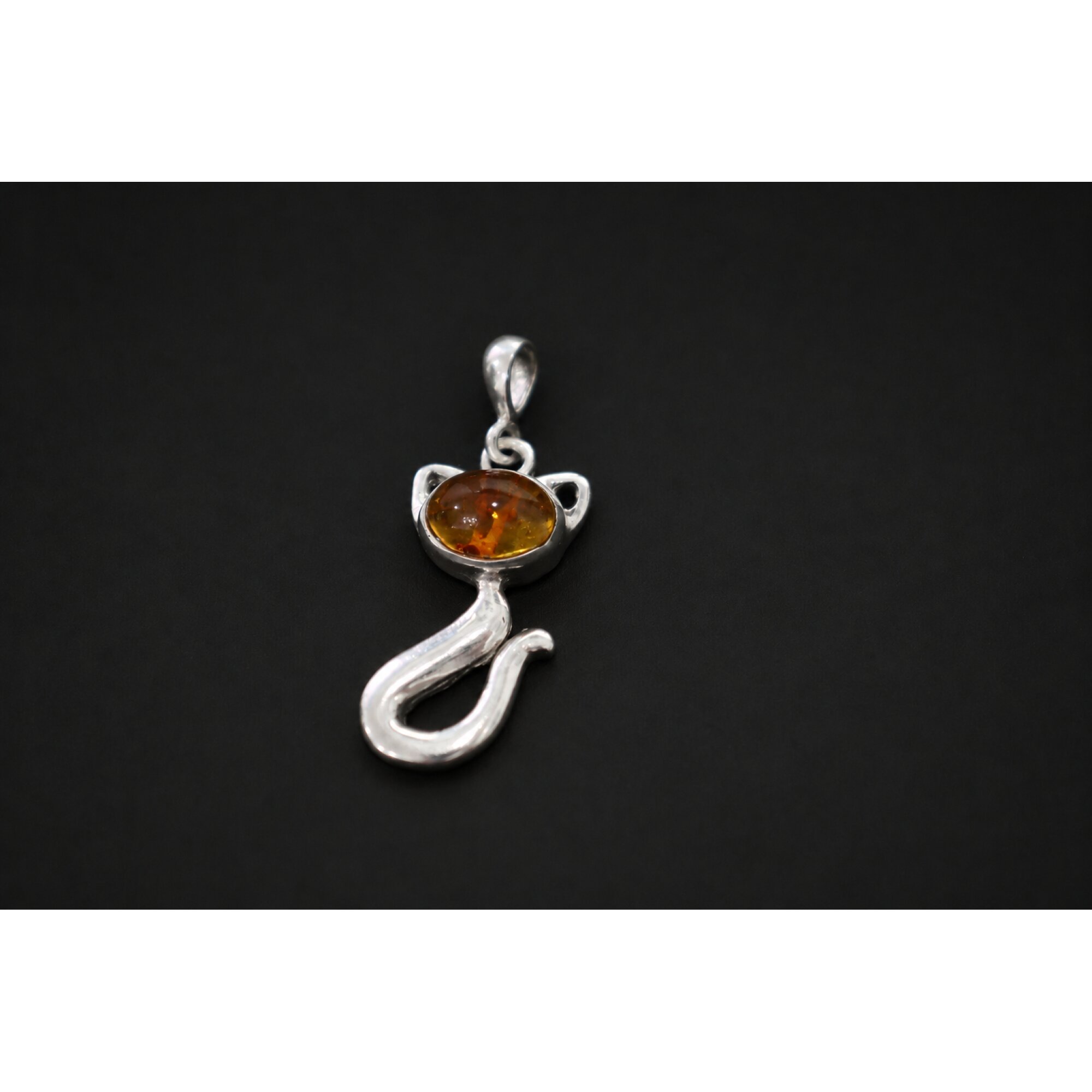 Clear orange yellow Natural Dominican Amber cat 925 Sterling Pendant 36 mm – photo 6