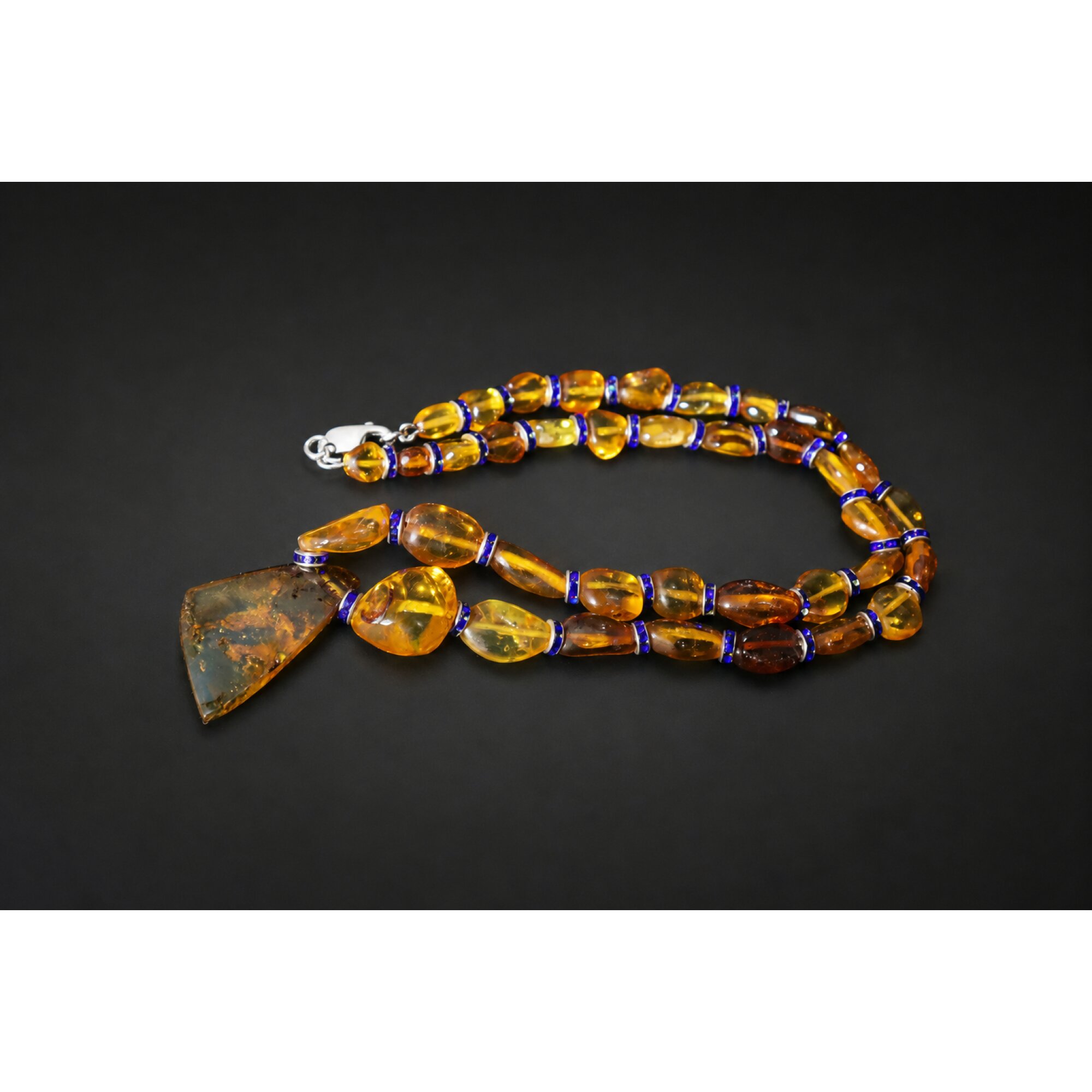 Clear orange blue Natural Dominican Amber nugget 925 Sterling Necklace 495 mm – photo 2
