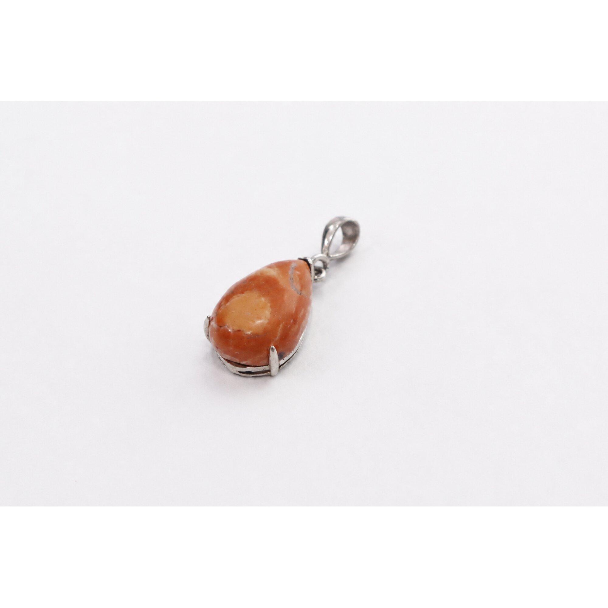 Opaque orange red Jasper teardrop 925 Sterling Silver Pendant 34 mm – photo 2