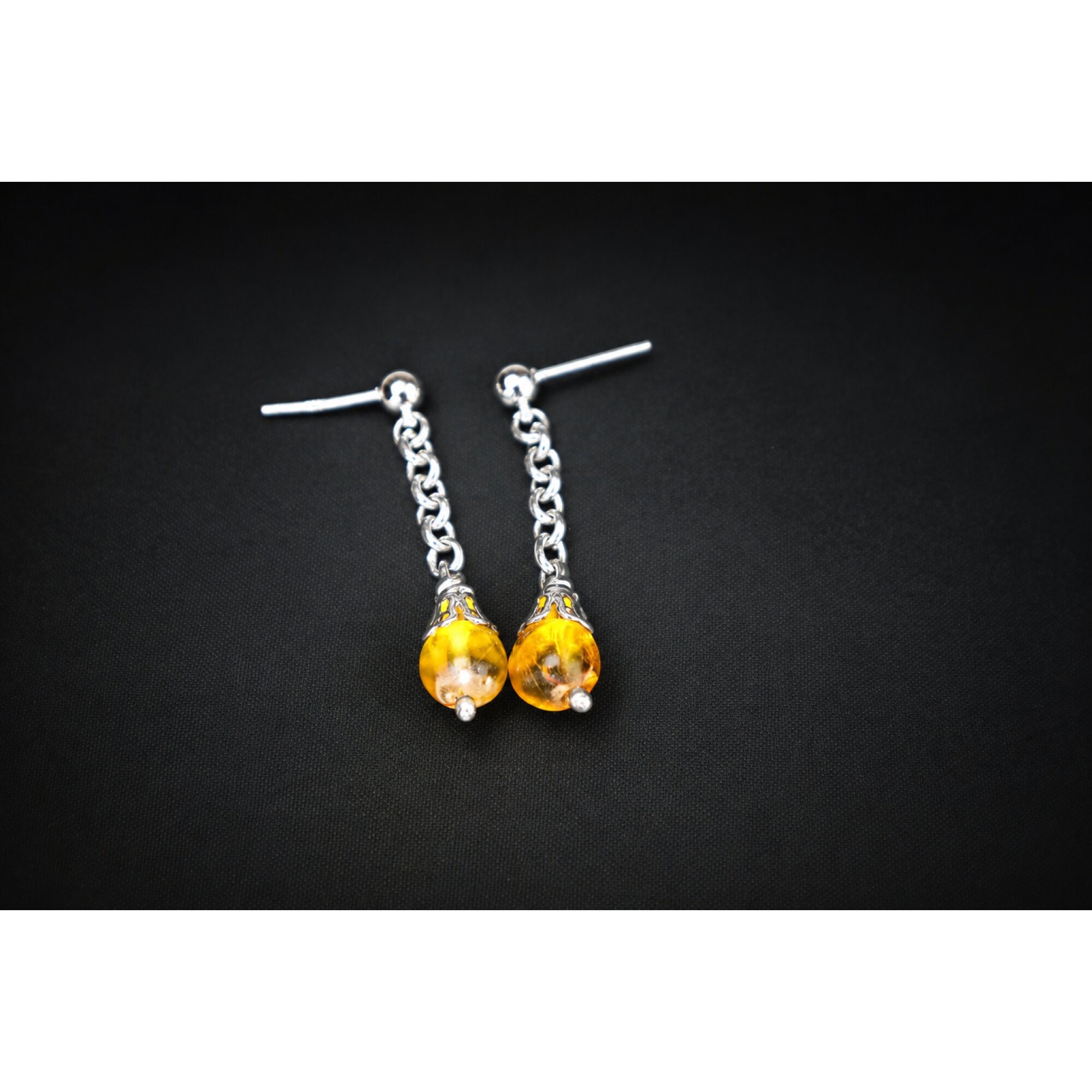 Clear yellow orange Natural Dominican Amber sphere 925 Sterling Earrings 39 mm – photo 6