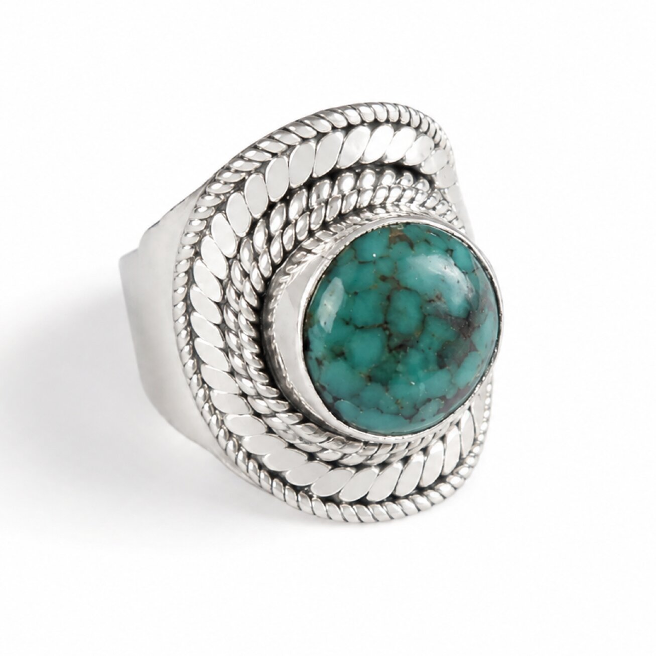 black green Turquoise round 925 Sterling Silver Ring Size 7.75 – photo 3