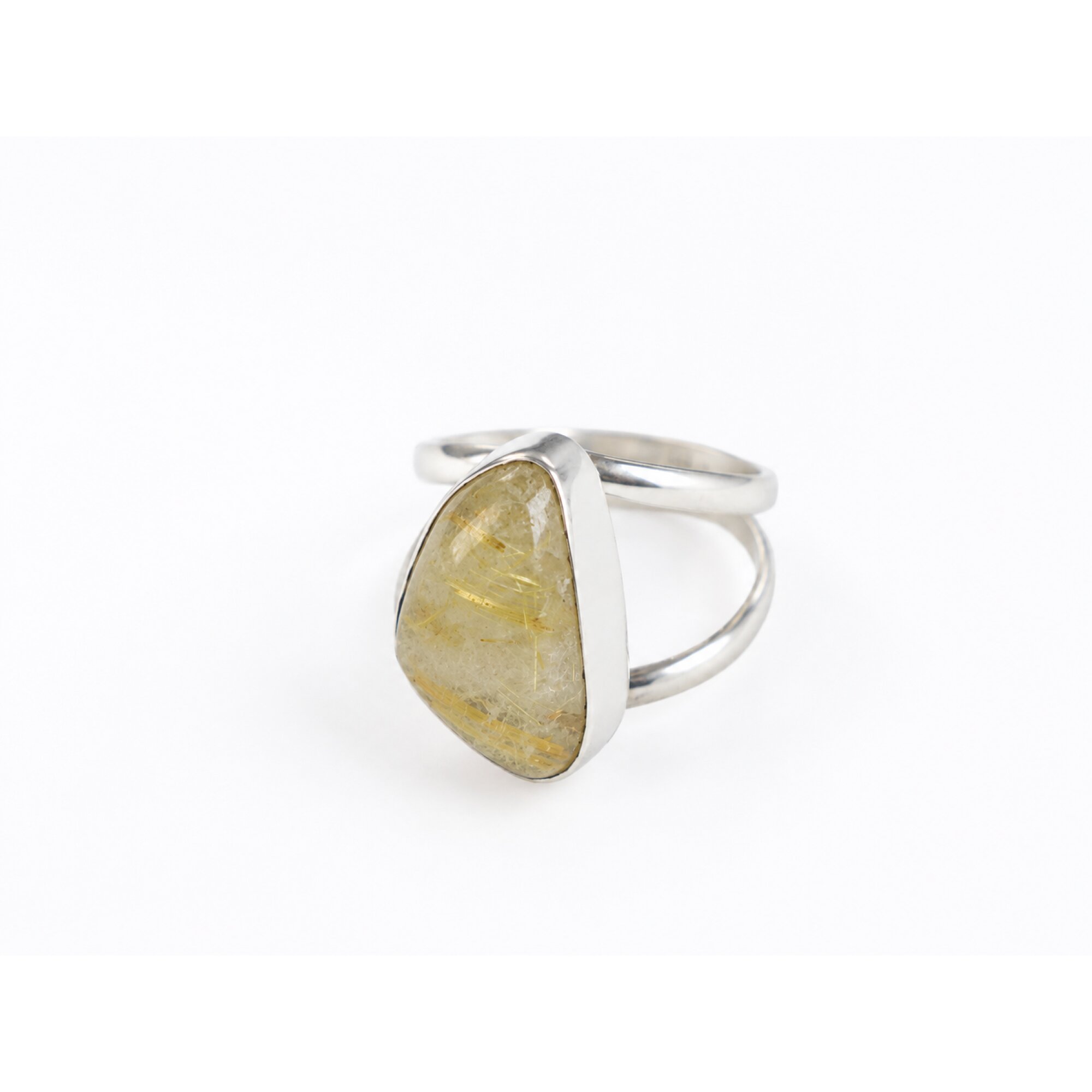 Clear yellow brown Natural Rutilated Quartz freeform 925 Sterling Ring Size 9.25 – photo 6