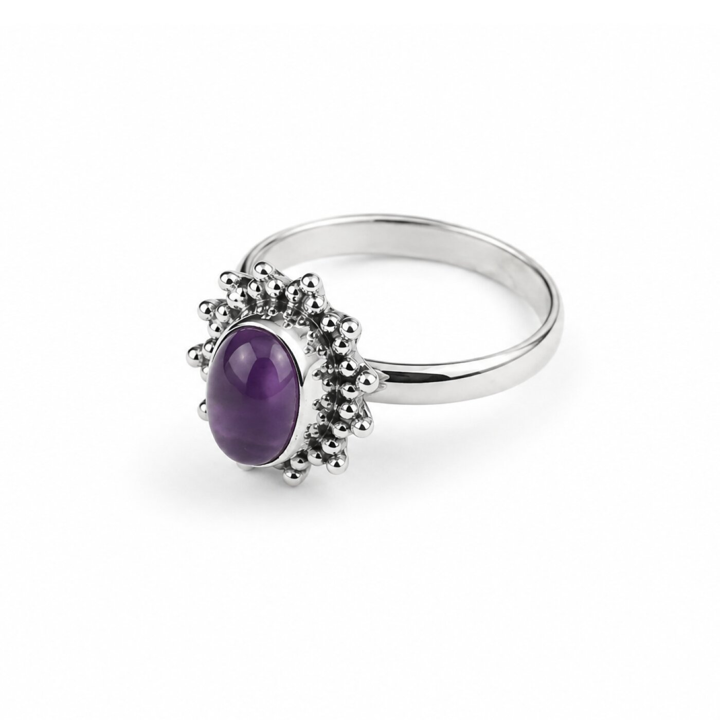 Clear deep purple Amethyst oval 925 Sterling Silver Ring Size 6.50