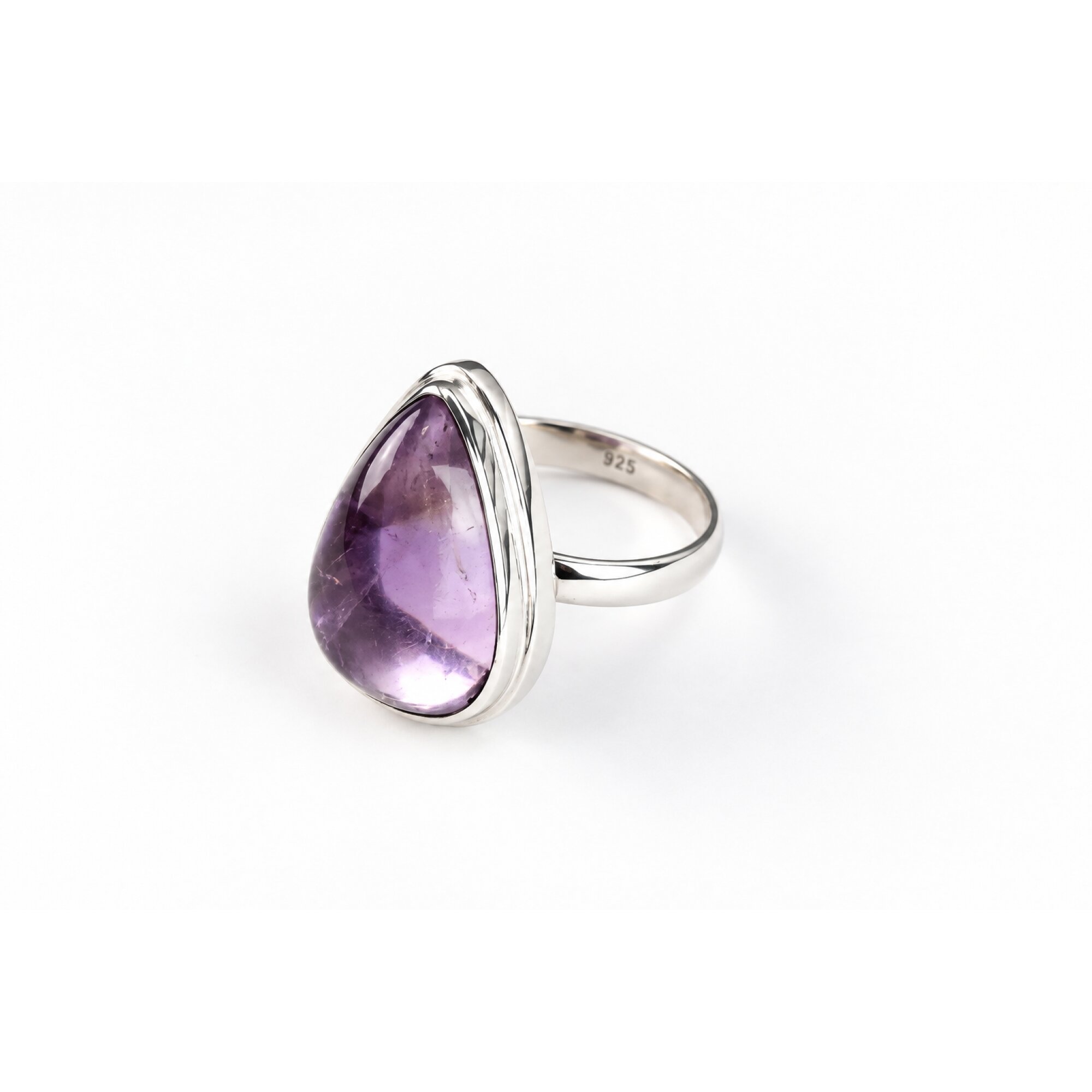 Clear purple Natural amethyst teardrop 925 Sterling Silver Ring Size 7.50 – photo 6