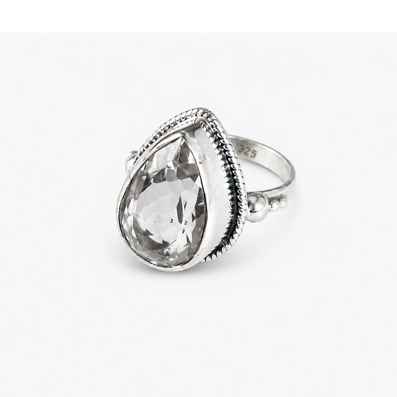 Clear white Topaz teardrop 925 Sterling Silver Ring Size 7.50