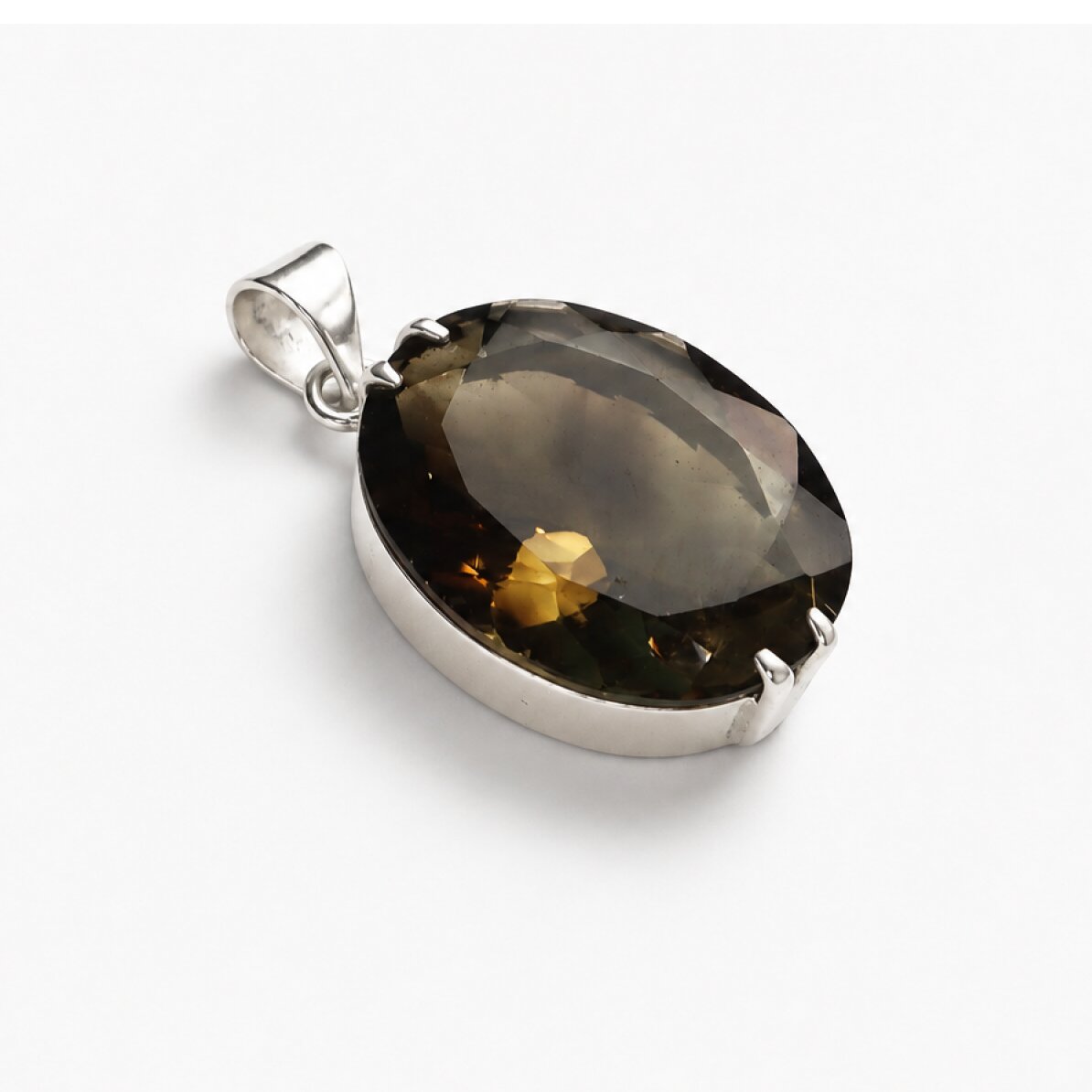 Clear green Natural Smoky quartz 925 Sterling Silver Pendant 41 mm