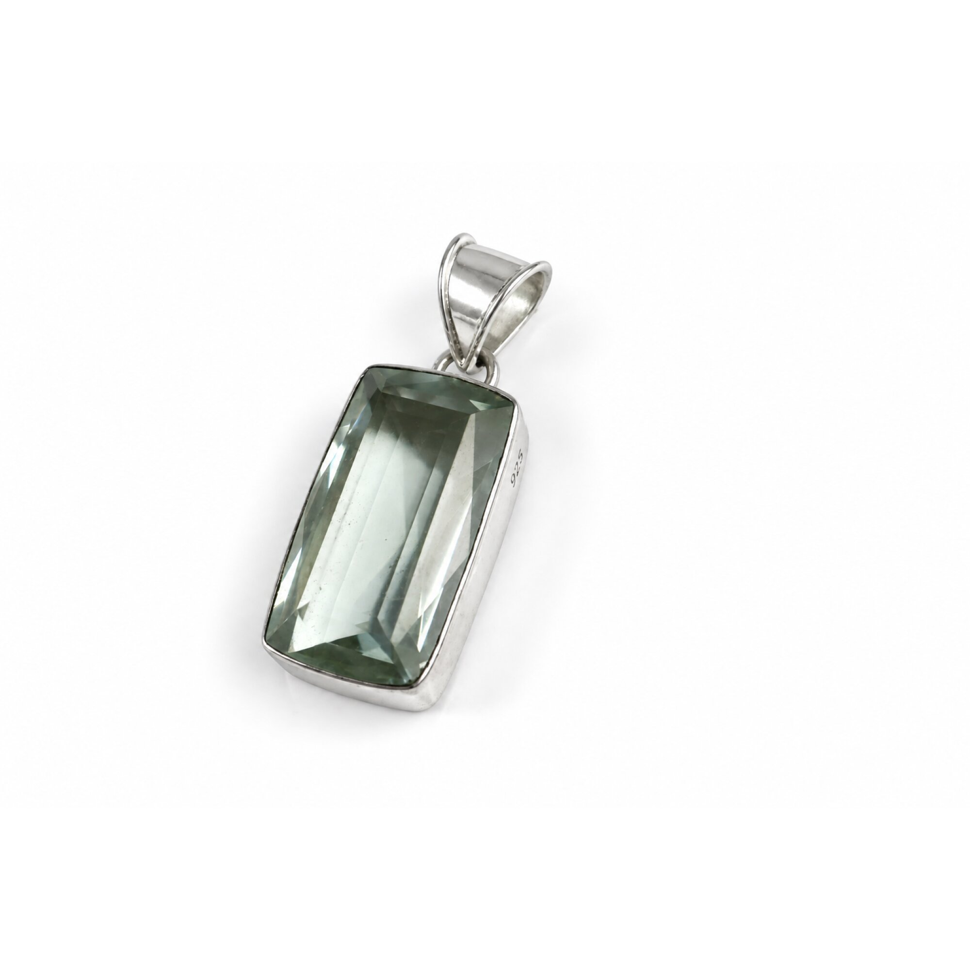 Green Natural Amethyst rectangular octagon cut 925 Sterling Silver Pendant 45 mm – photo 3
