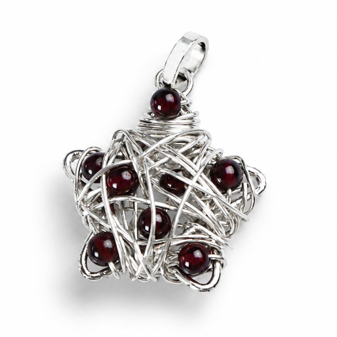 Red Garnet wired star 925 Sterling Silver Pendant 36 mm
