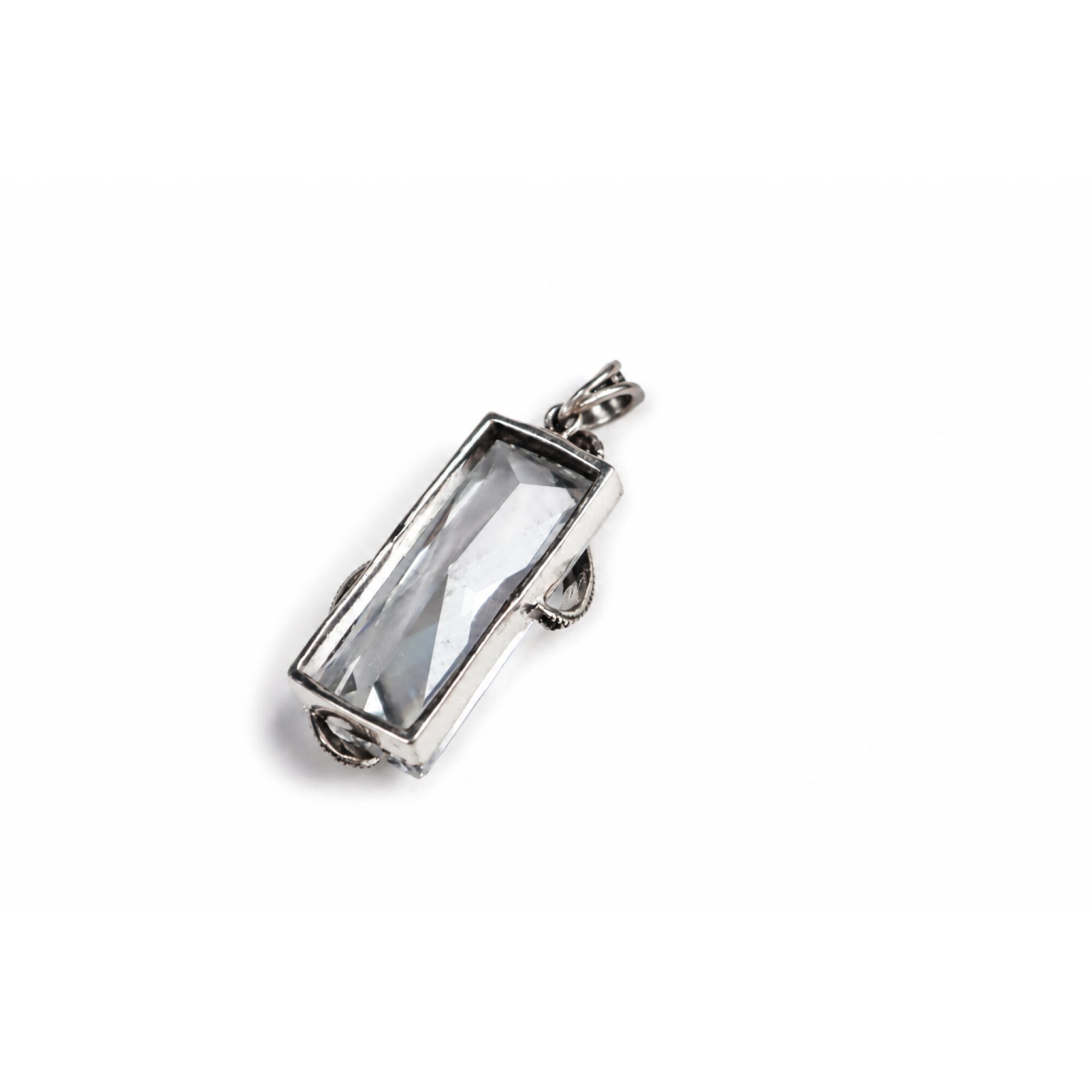 Crystal Clear white Rock Crystal Rectangle 925 Sterling Silver Pendant 50 mm – photo 9