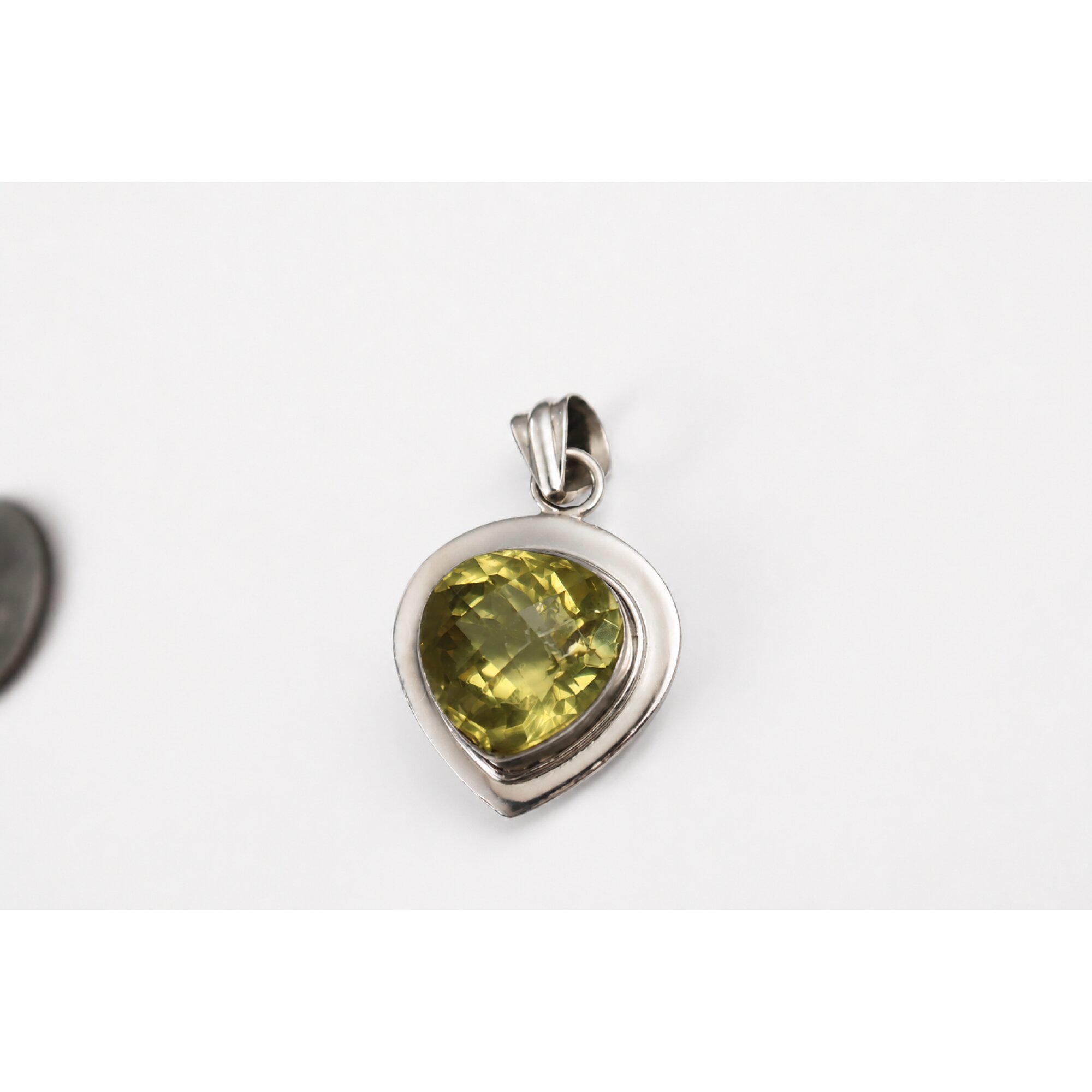 Clear yellow Natural citrine heart 925 Sterling Silver Pendant 41 mm – photo 2