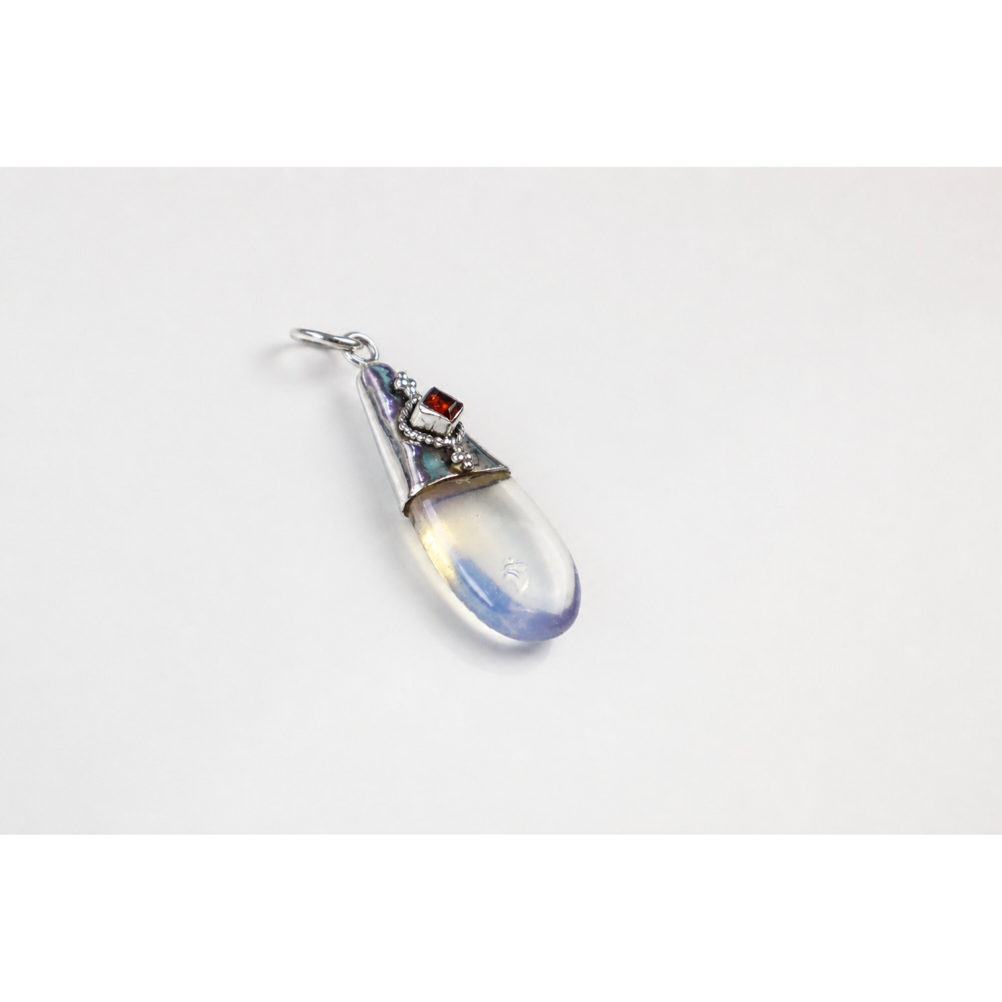 Clear white blue Opalite teardrop 925 Sterling Silver Pendant 38 mm – photo 3