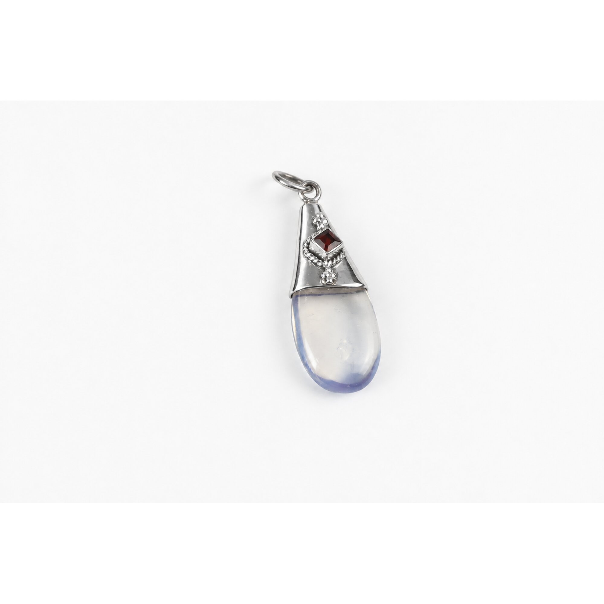 Clear white blue Opalite teardrop 925 Sterling Silver Pendant 38 mm – photo 9