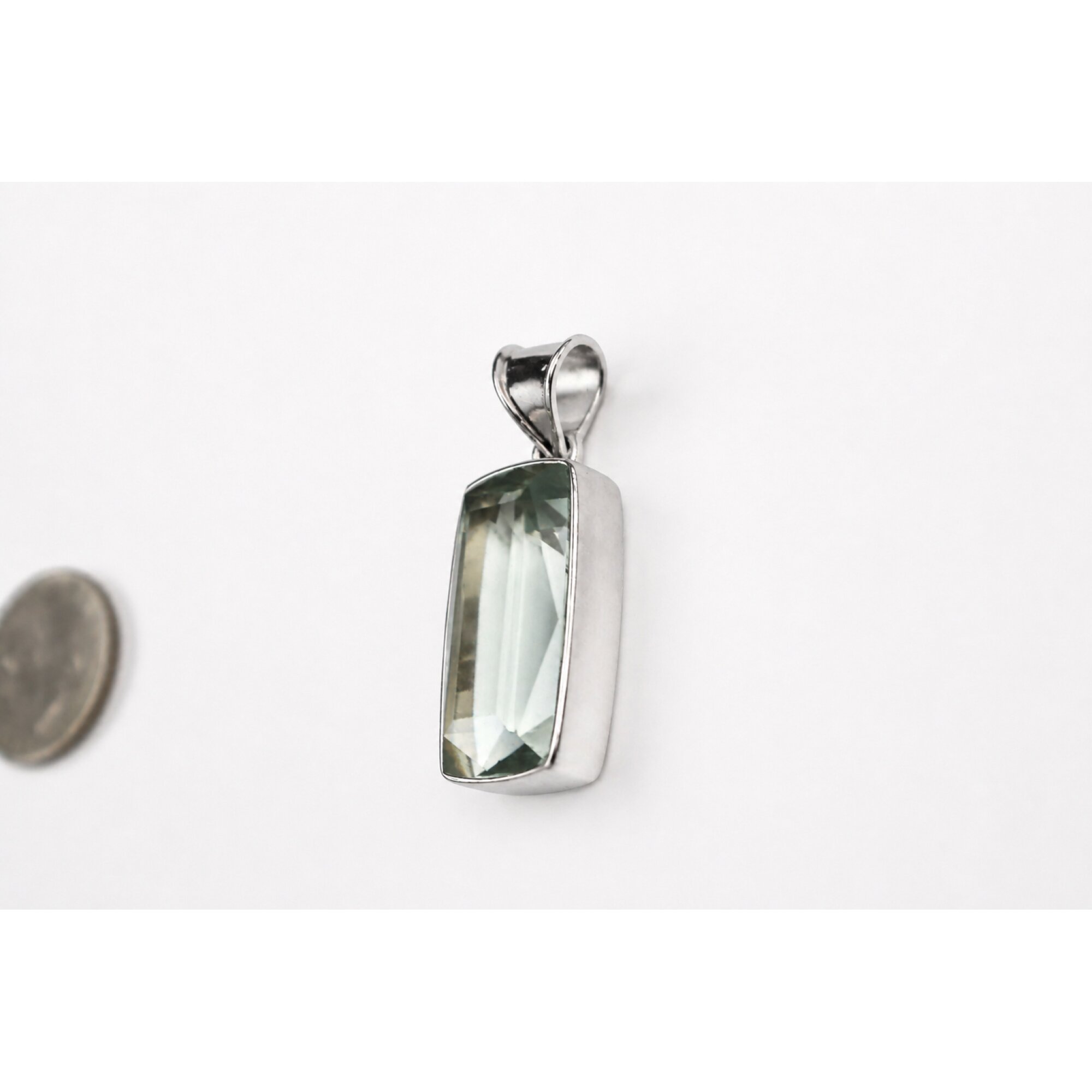 Clear green Natural amethyst rectangle 925 Sterling Silver Pendant 46 mm – photo 4