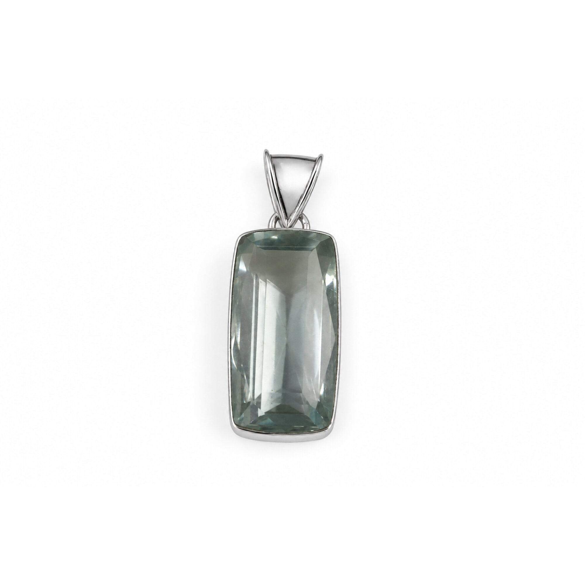 Clear green Natural amethyst rectangle 925 Sterling Silver Pendant 46 mm – photo 5