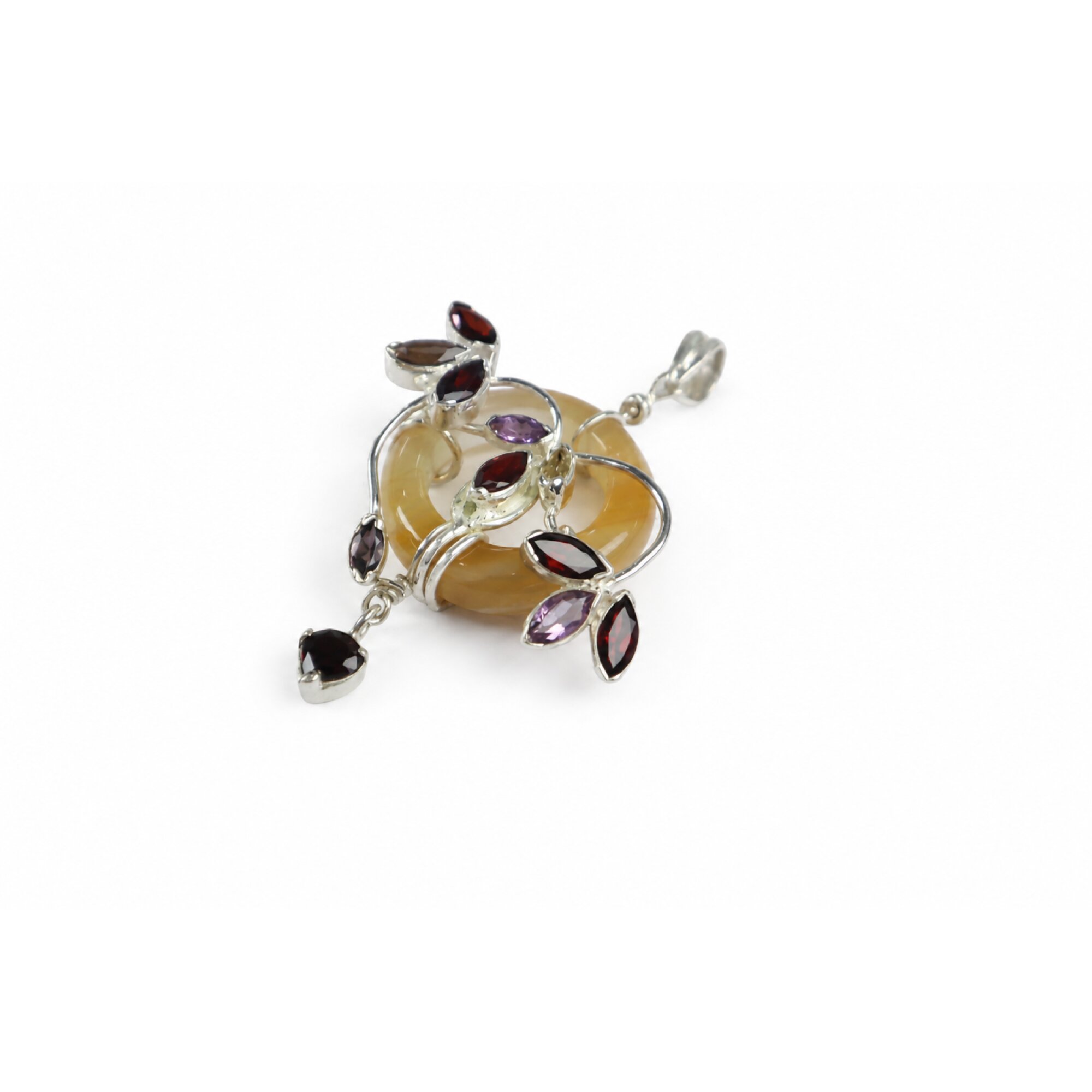 Honey yellow Natural Rutilated Quartz ring Doughnut 925 Sterling Pendant 65 mm – photo 4