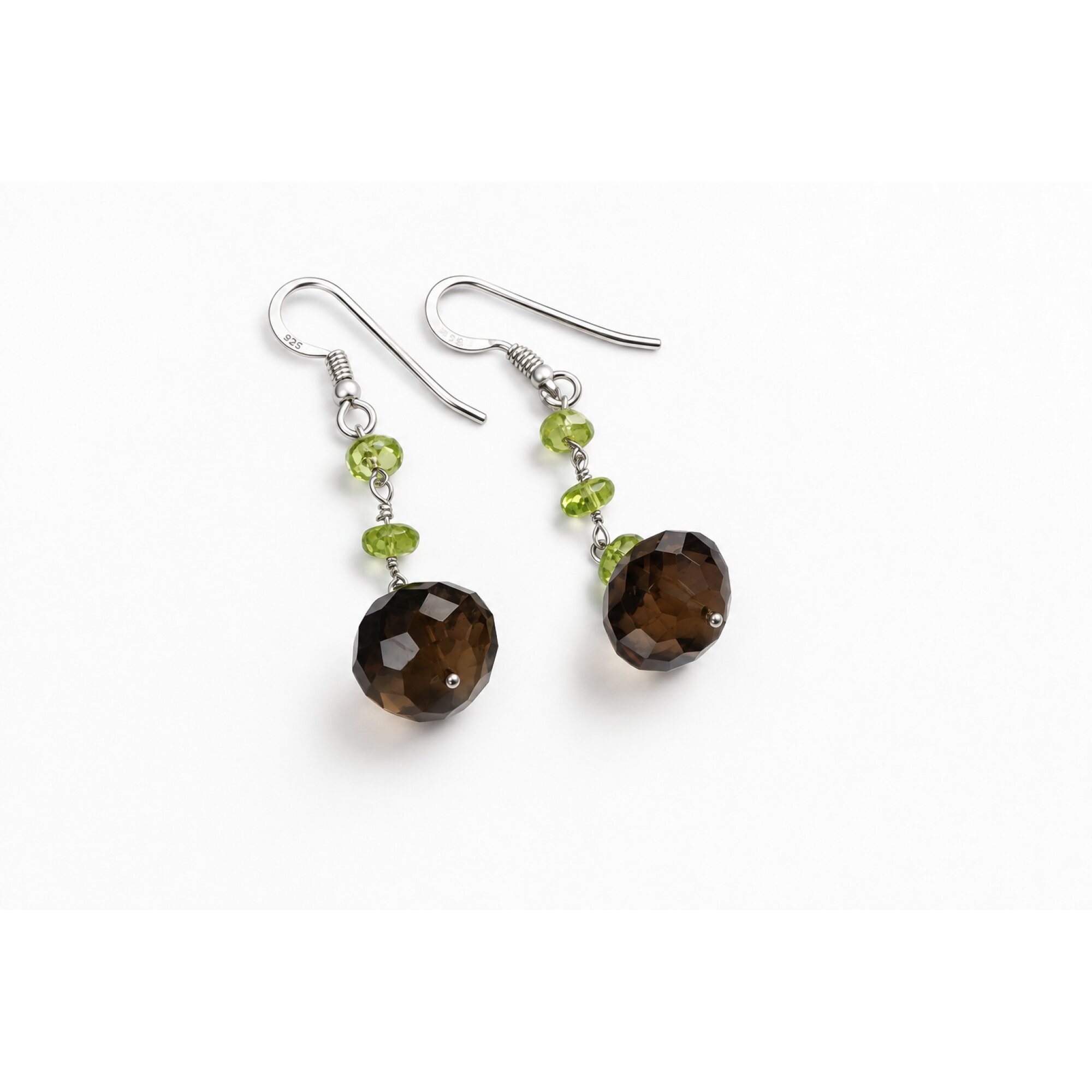 brown Natural Smoky Quartz faceted round 925 Sterling Silver Earrings 54 mm – photo 6