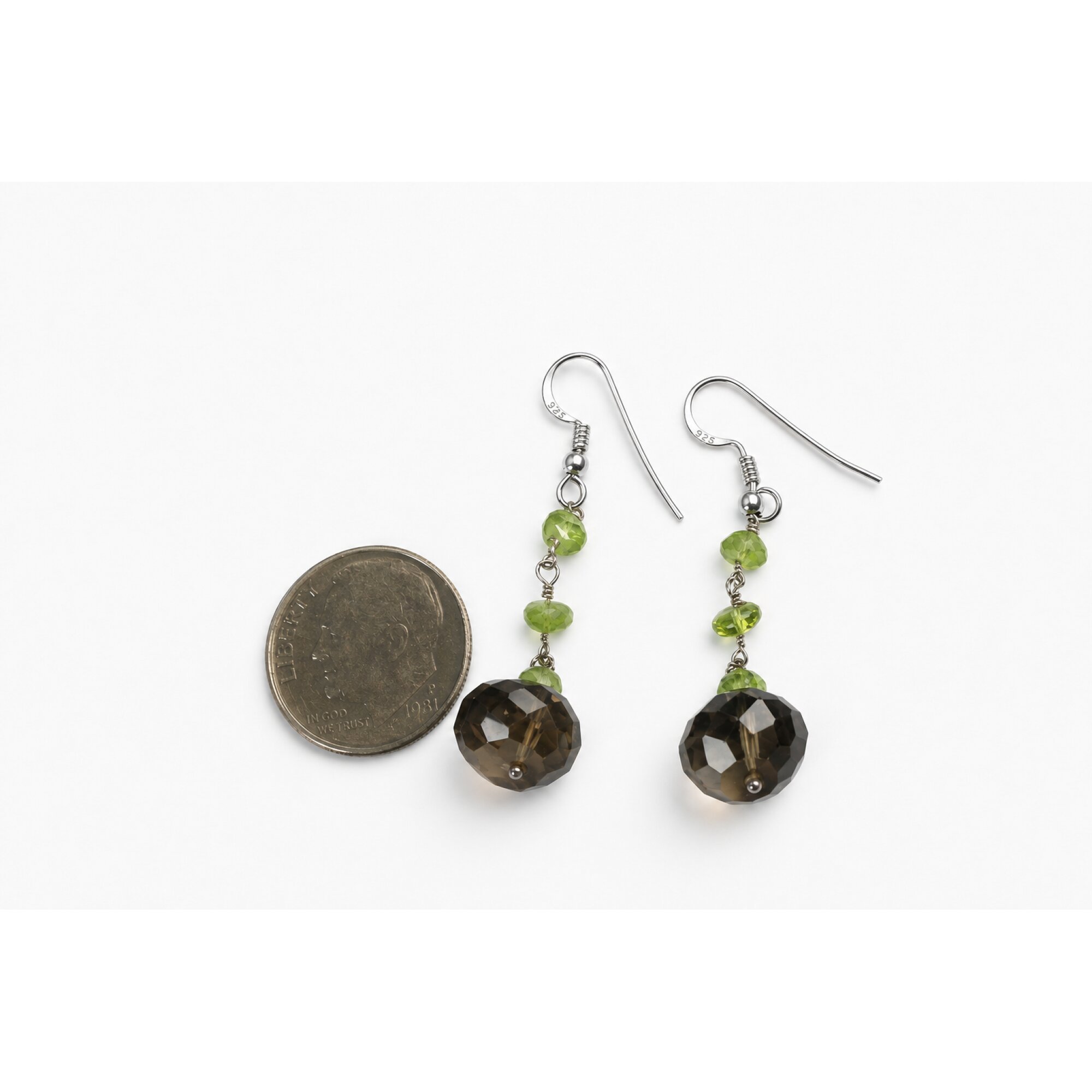 brown Natural Smoky Quartz faceted round 925 Sterling Silver Earrings 54 mm – photo 7