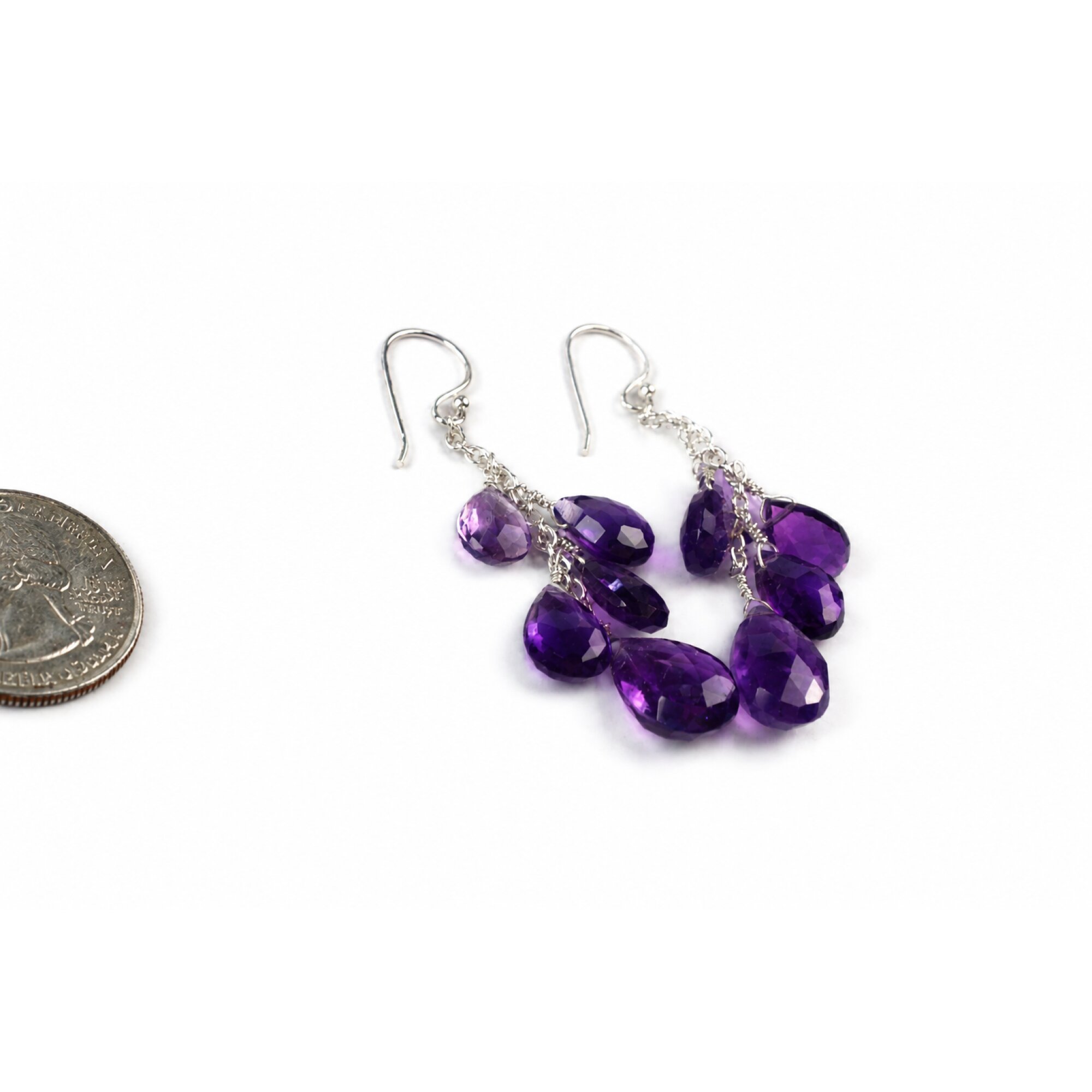 Clear purple Amethyst faceted pear 925 Sterling Silver Earrings 62 mm – photo 2