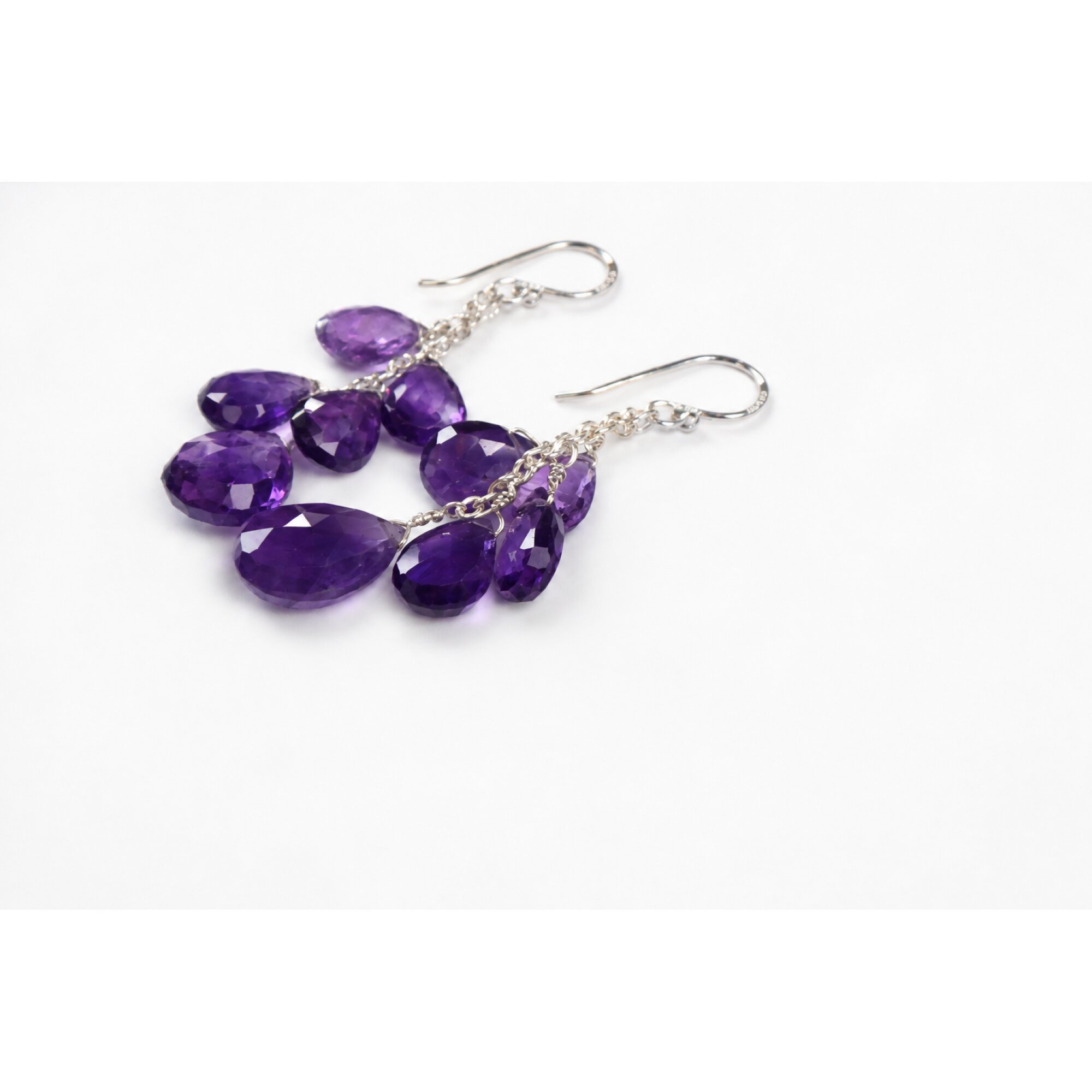 Clear purple Amethyst faceted pear 925 Sterling Silver Earrings 62 mm – photo 5