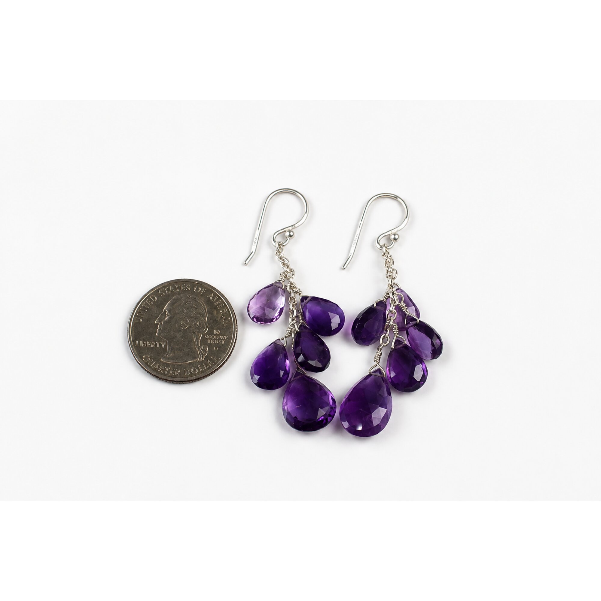 Clear purple Amethyst faceted pear 925 Sterling Silver Earrings 62 mm – photo 7