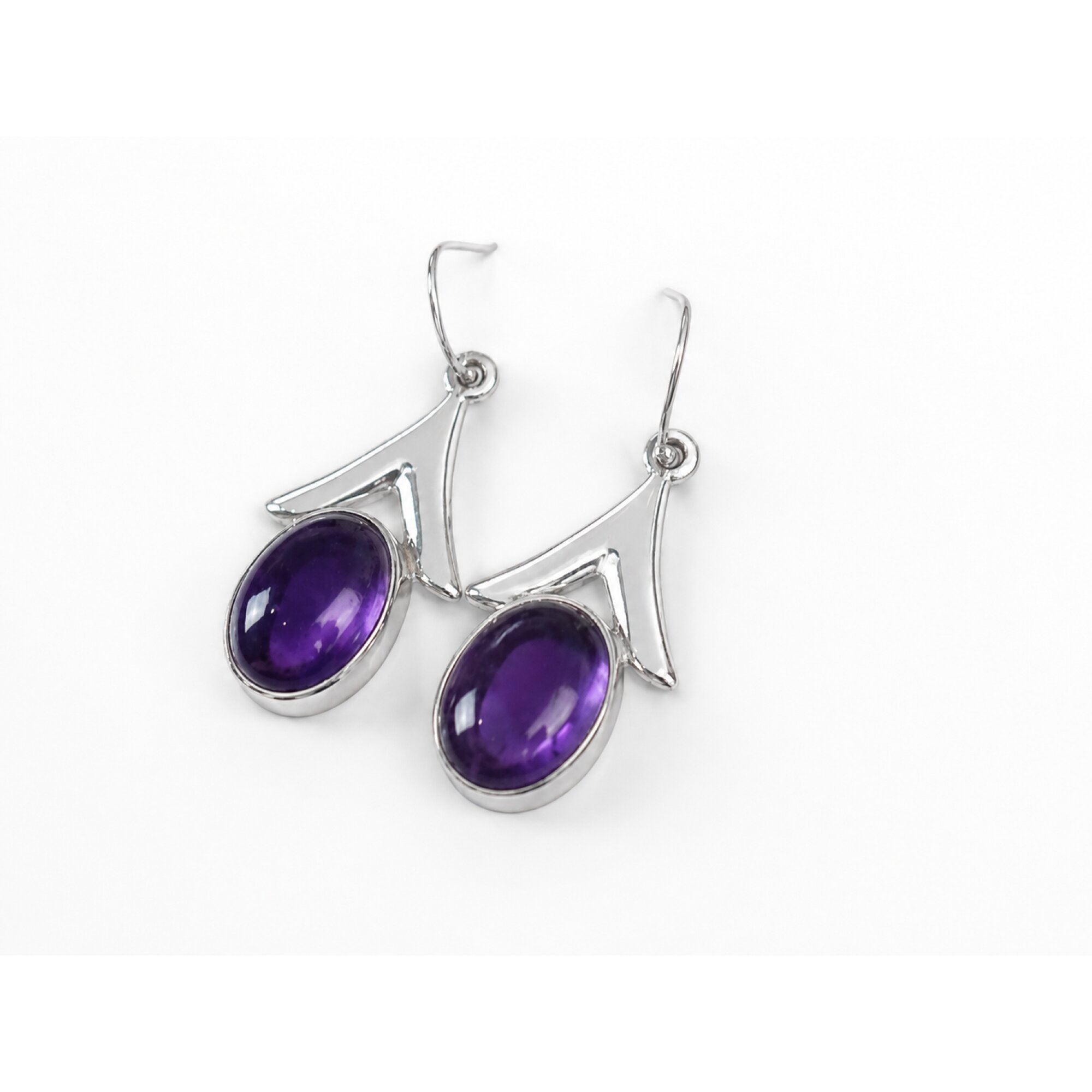 Clear purple Natural amethyst oval 925 Sterling Silver Earrings 44 mm – photo 3