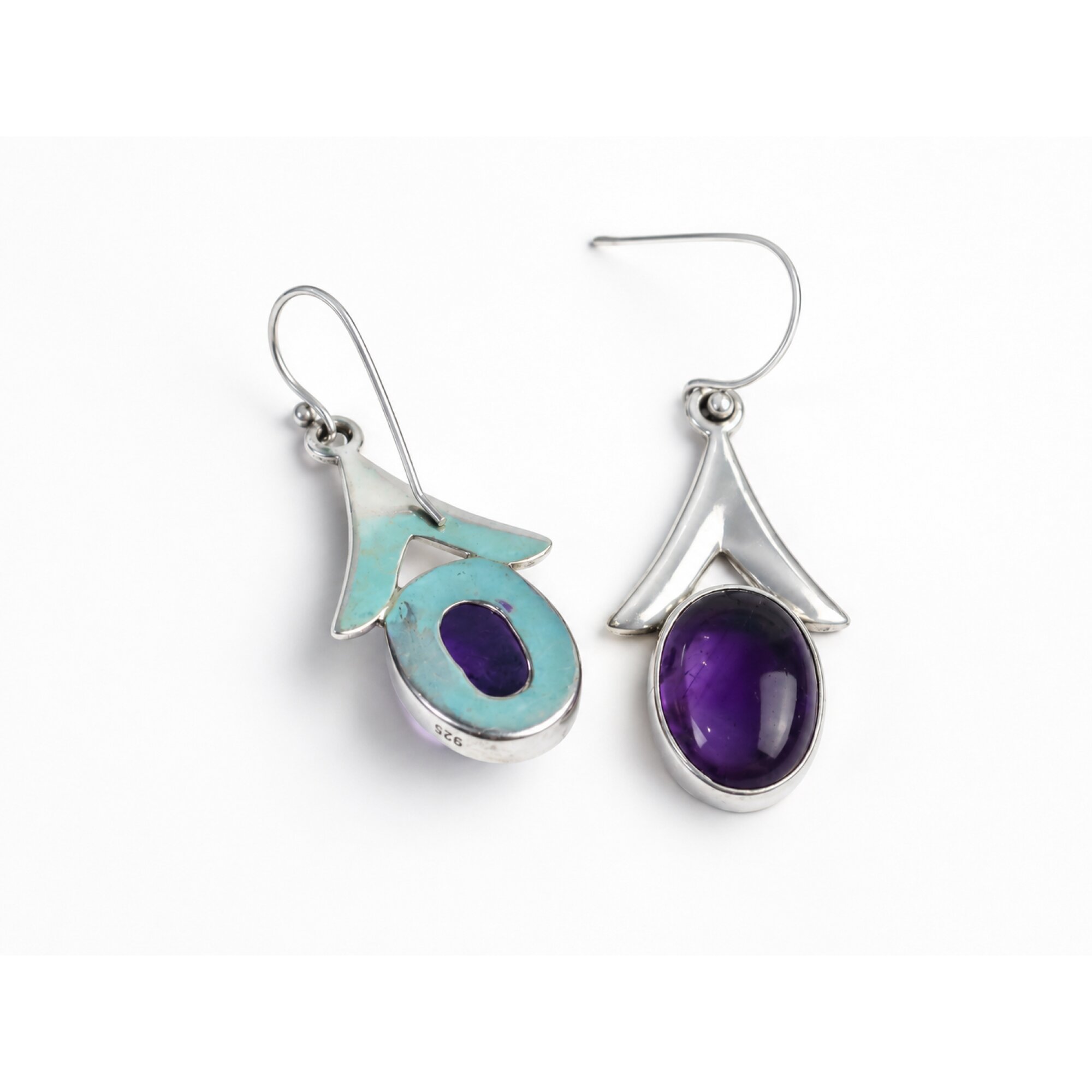 Clear purple Natural amethyst oval 925 Sterling Silver Earrings 44 mm – photo 11