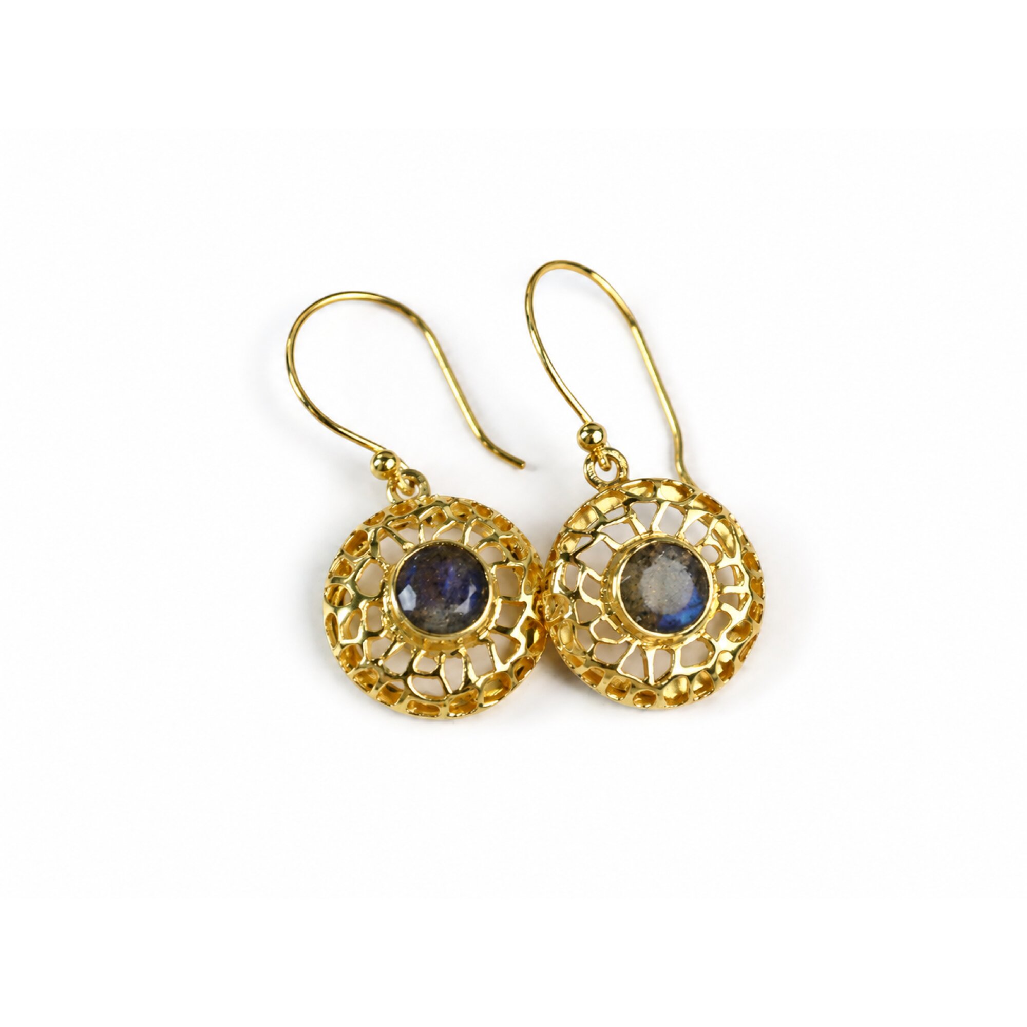 Clear purple labradorite round 18k Gold Plated On Sterling Silver Earrings 37 mm – photo 7