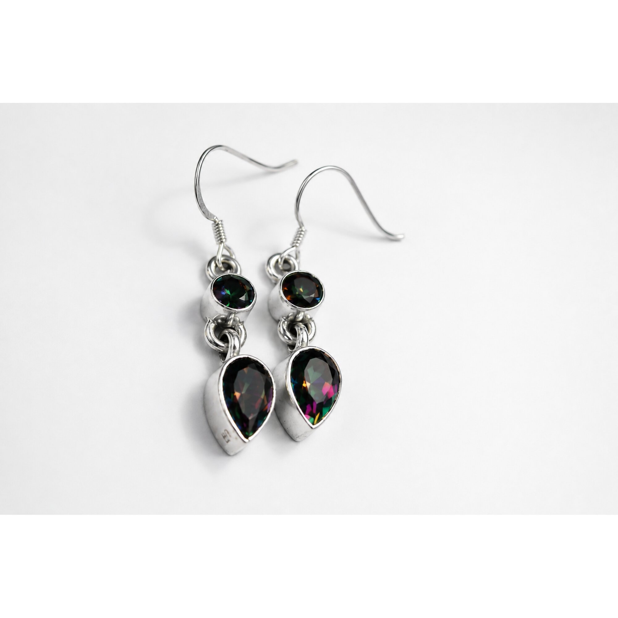 Clear VIOLET Mystic Topaz round / teardrop 925 Sterling Silver Earrings 39 mm – photo 6