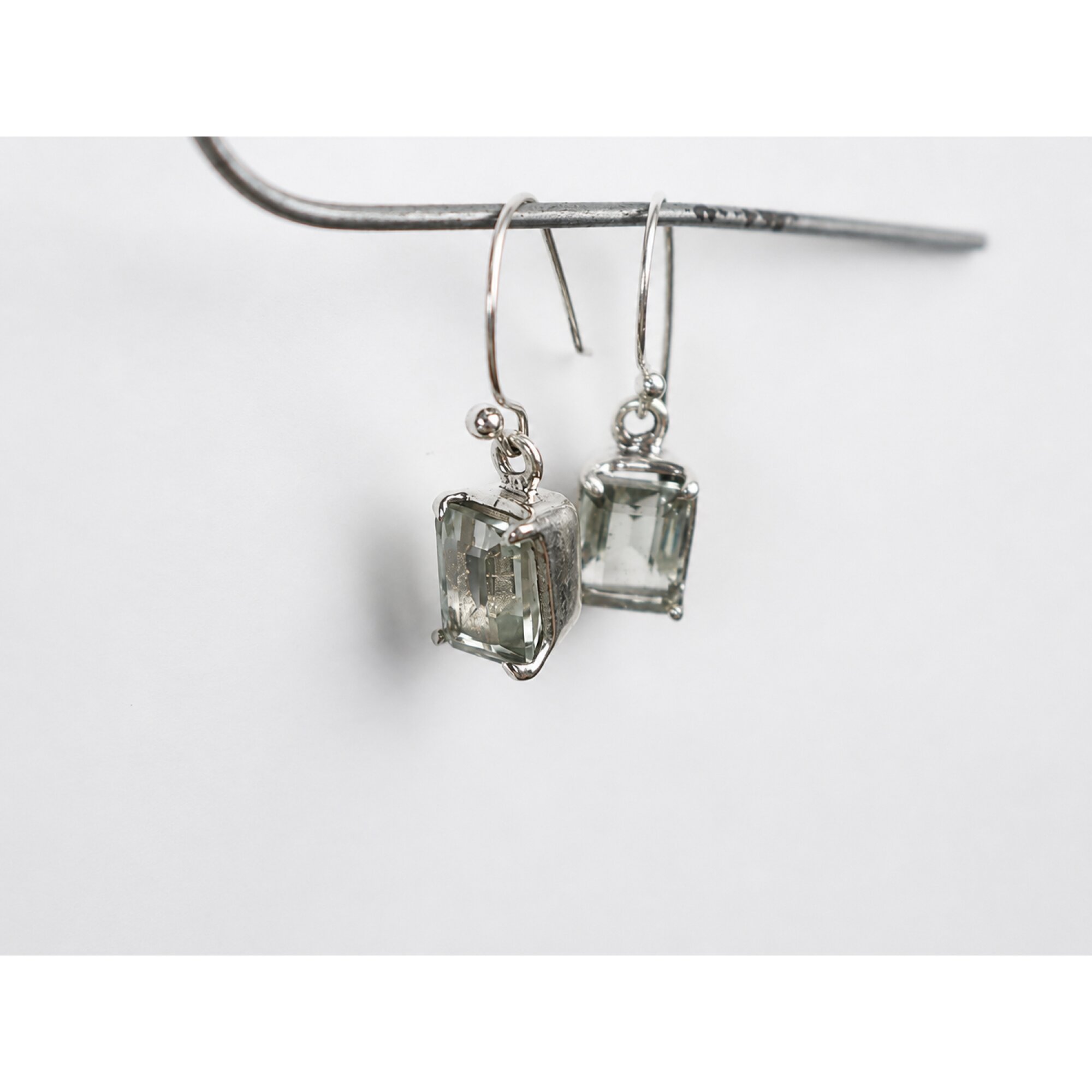 Clear green Natural amethyst rectangle 925 Sterling Silver Earrings 27 mm – photo 3