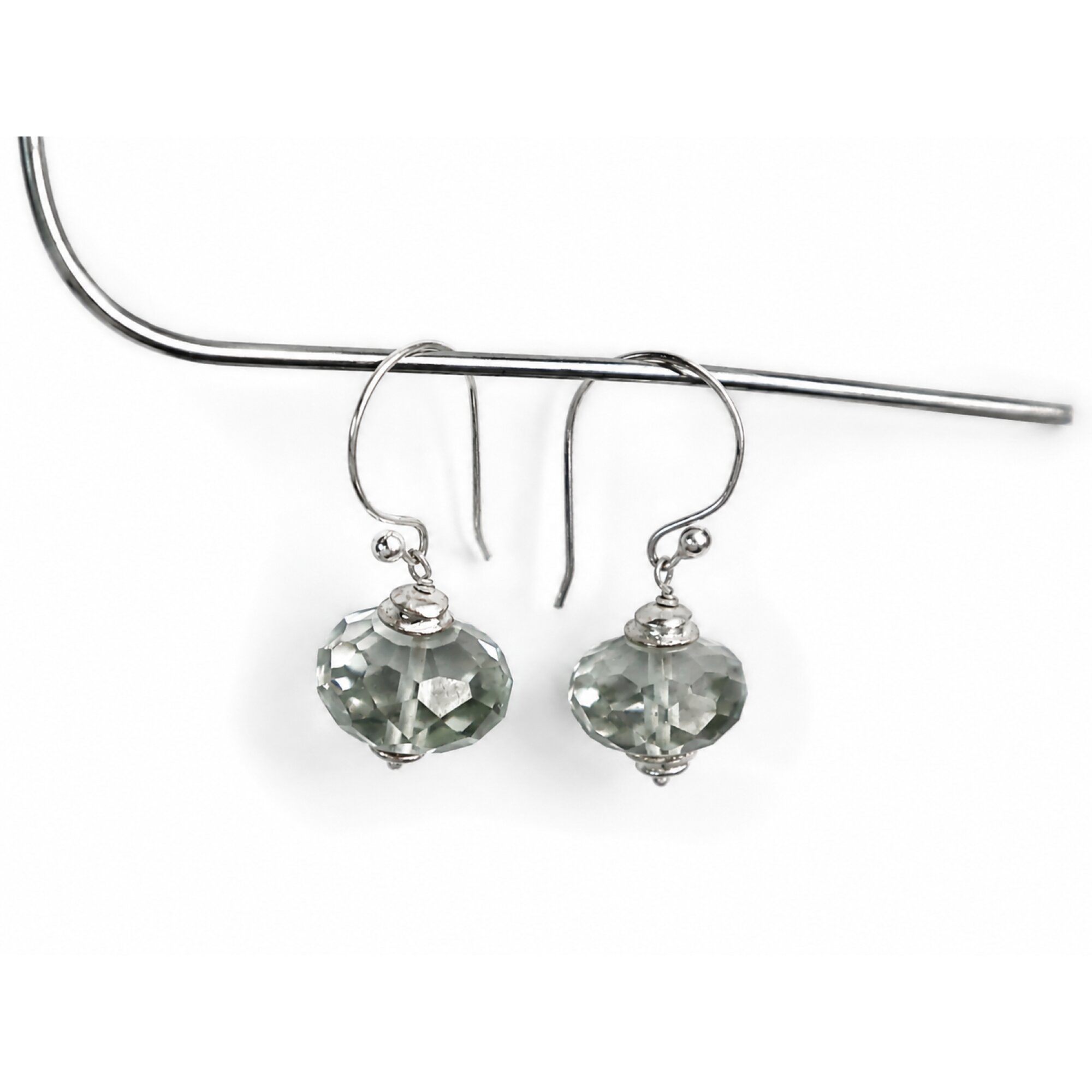 Clear green Natural amethyst Flattened Round 925 Sterling Silver Earrings 32 mm – photo 4