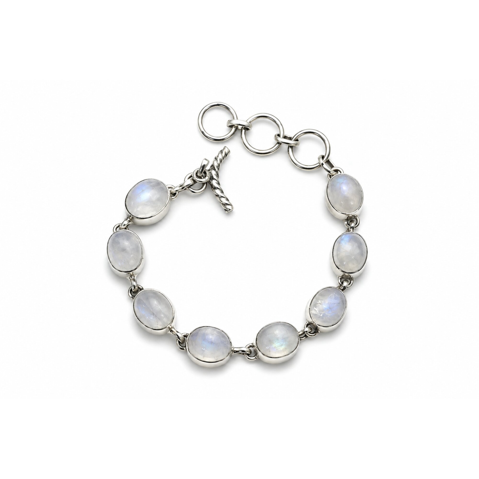 Clear blue white moonstone oval 925 Sterling Silver Bracelet 175 mm – photo 3