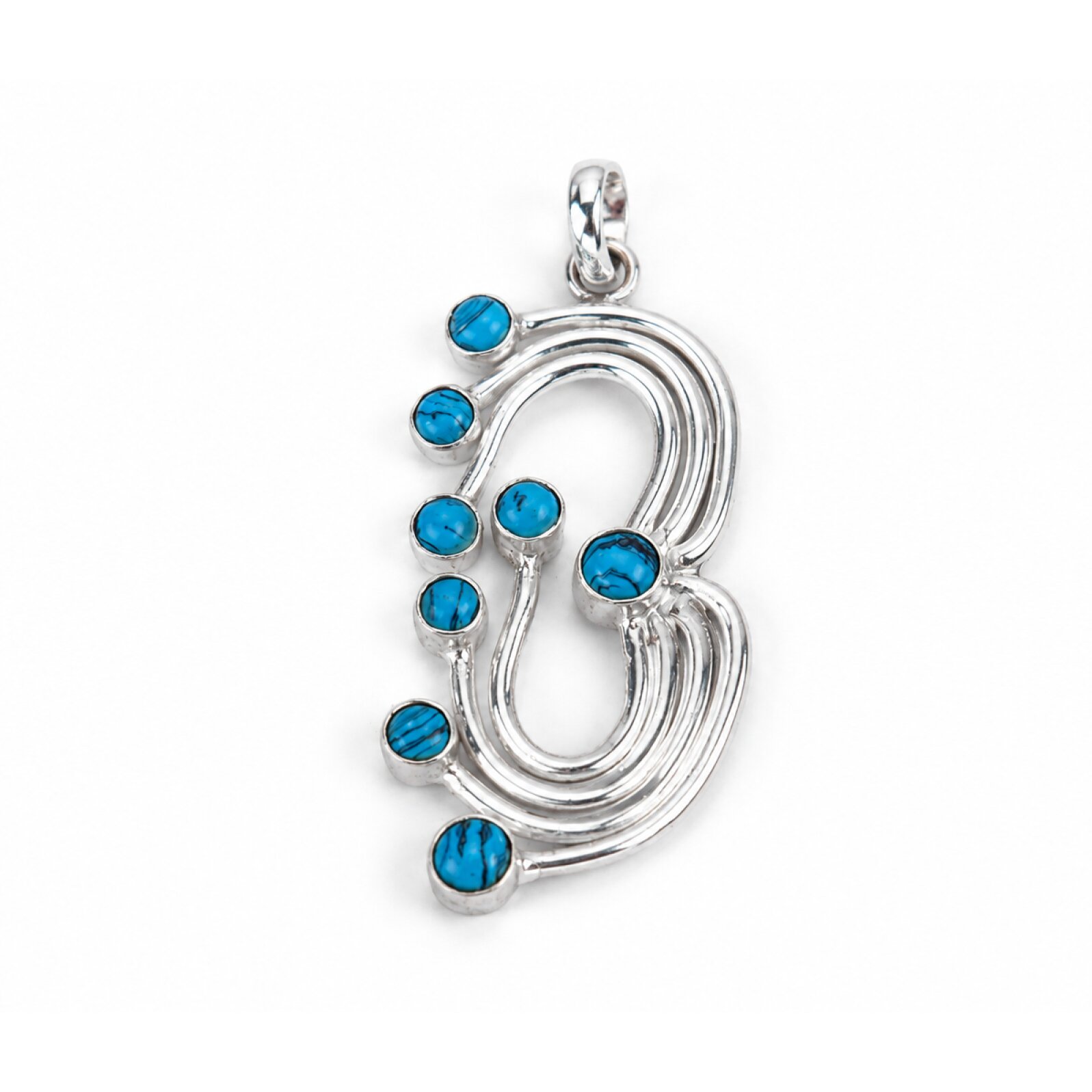blue Turquoise round 925 Sterling Silver Pendant 54 mm
