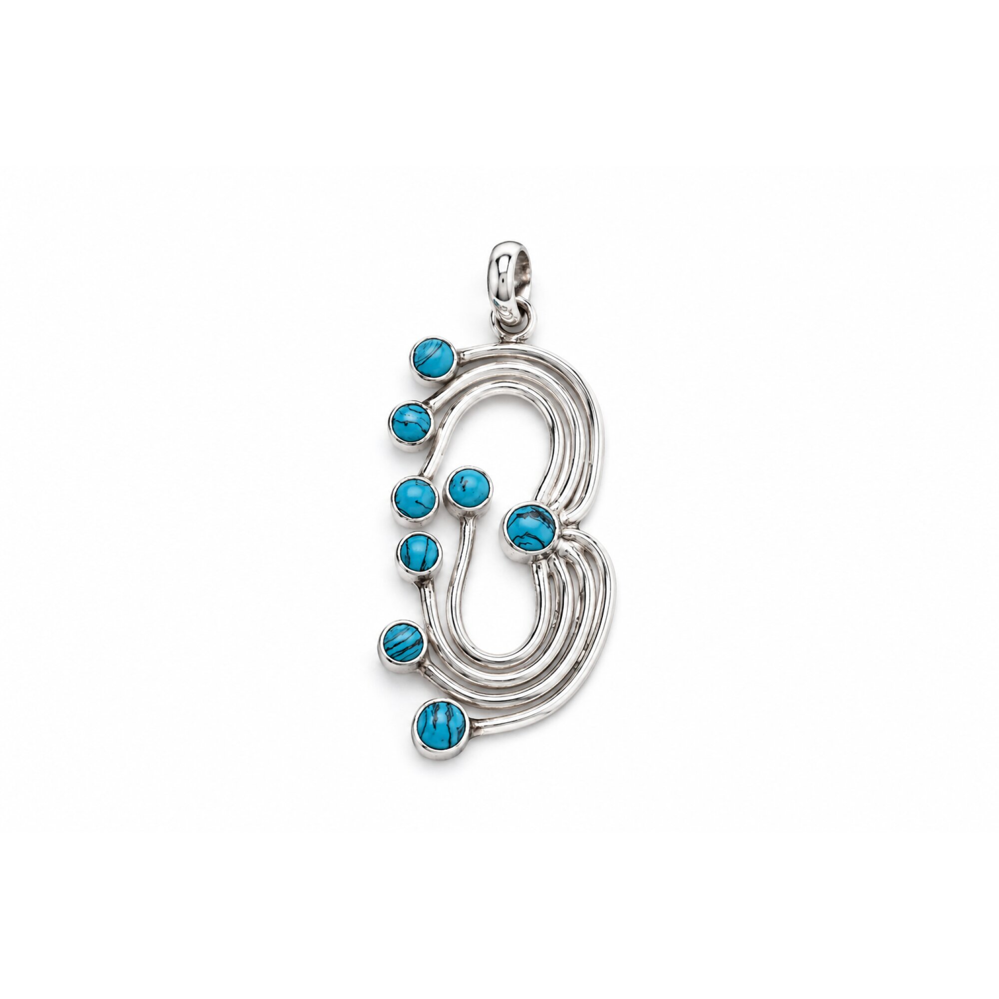 blue Turquoise round 925 Sterling Silver Pendant 54 mm – photo 2