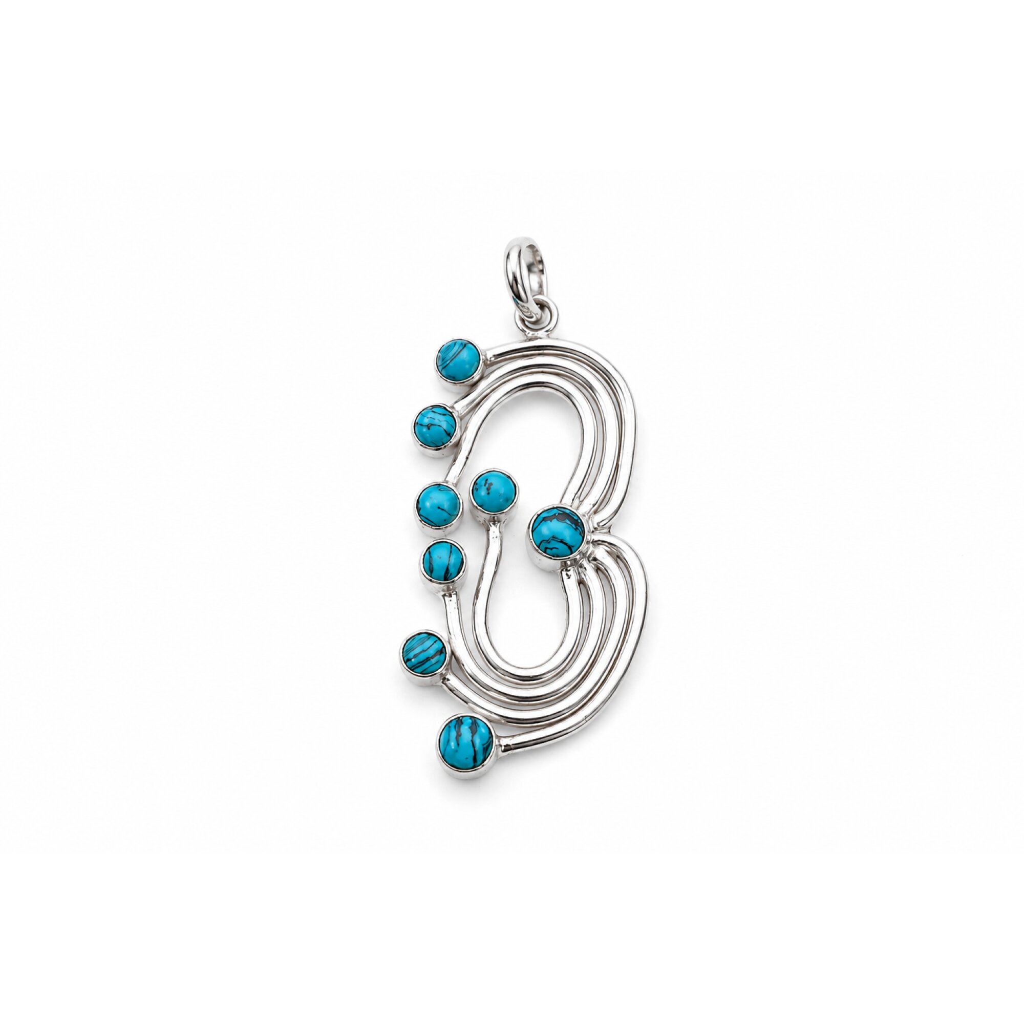 blue Turquoise round 925 Sterling Silver Pendant 54 mm – photo 4