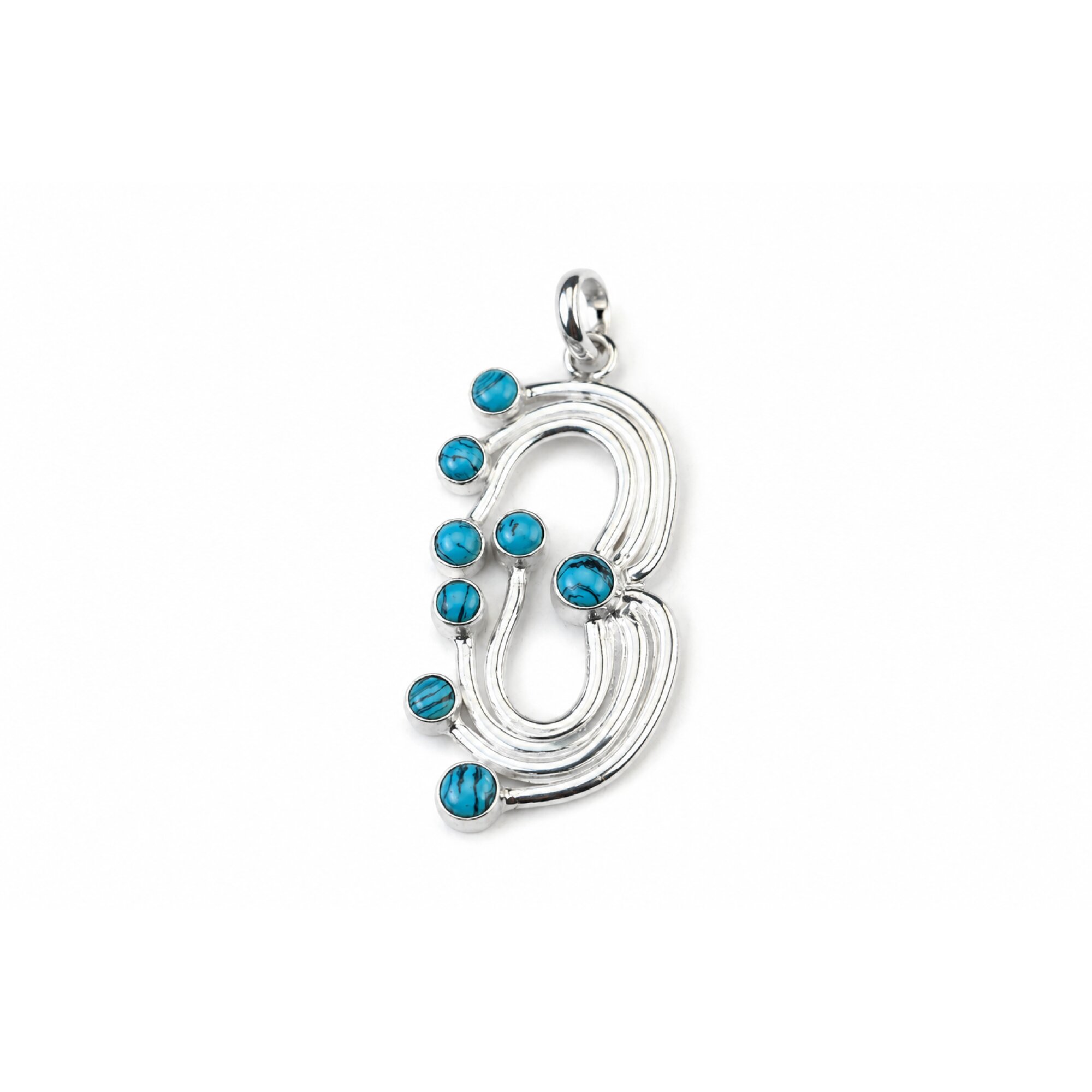 blue Turquoise round 925 Sterling Silver Pendant 54 mm – photo 5