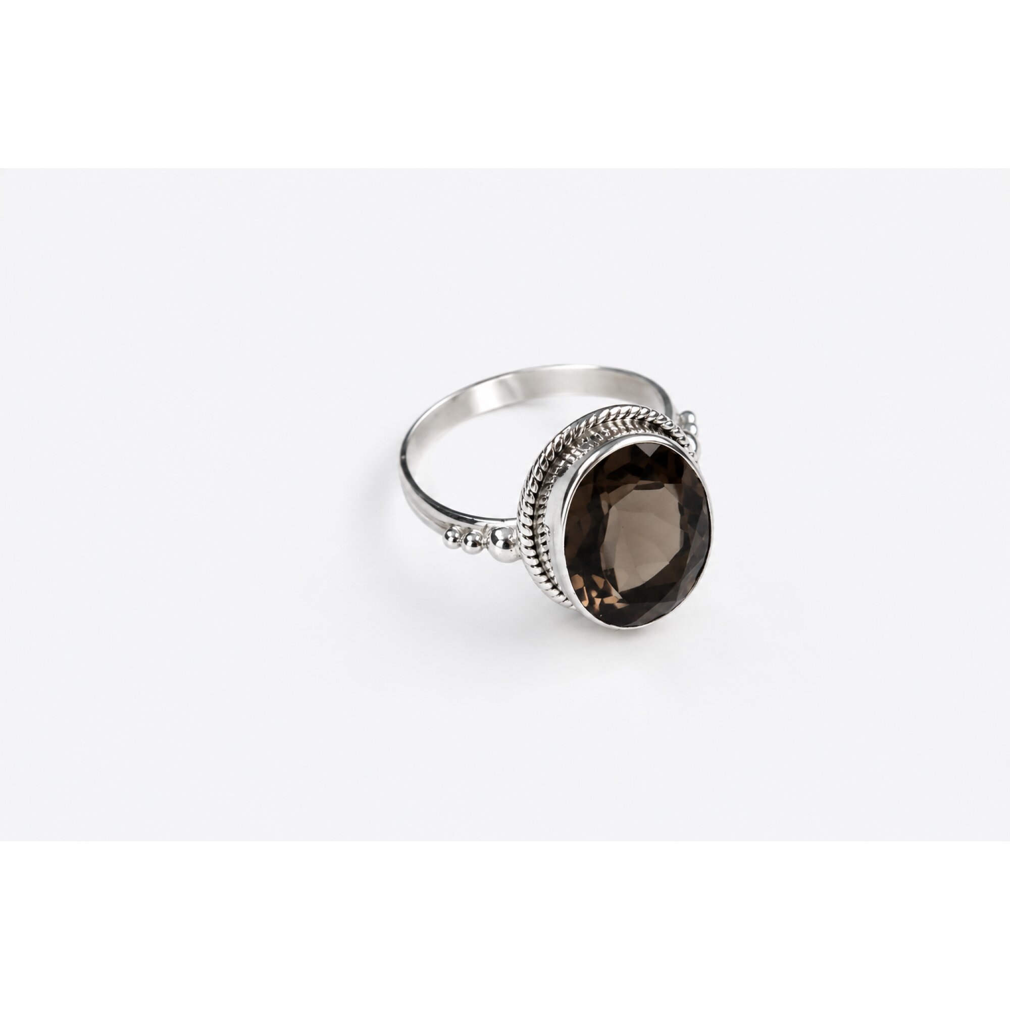 Clear brown Natural Smoky Quartz oval 925 Sterling Silver Ring Size 8.25 – photo 2