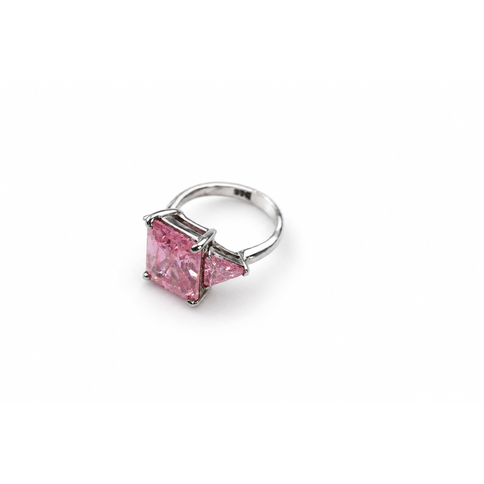 Clear pink Cubic Zirconia rectangle 925 Sterling Silver Ring Size 5.75 – photo 2