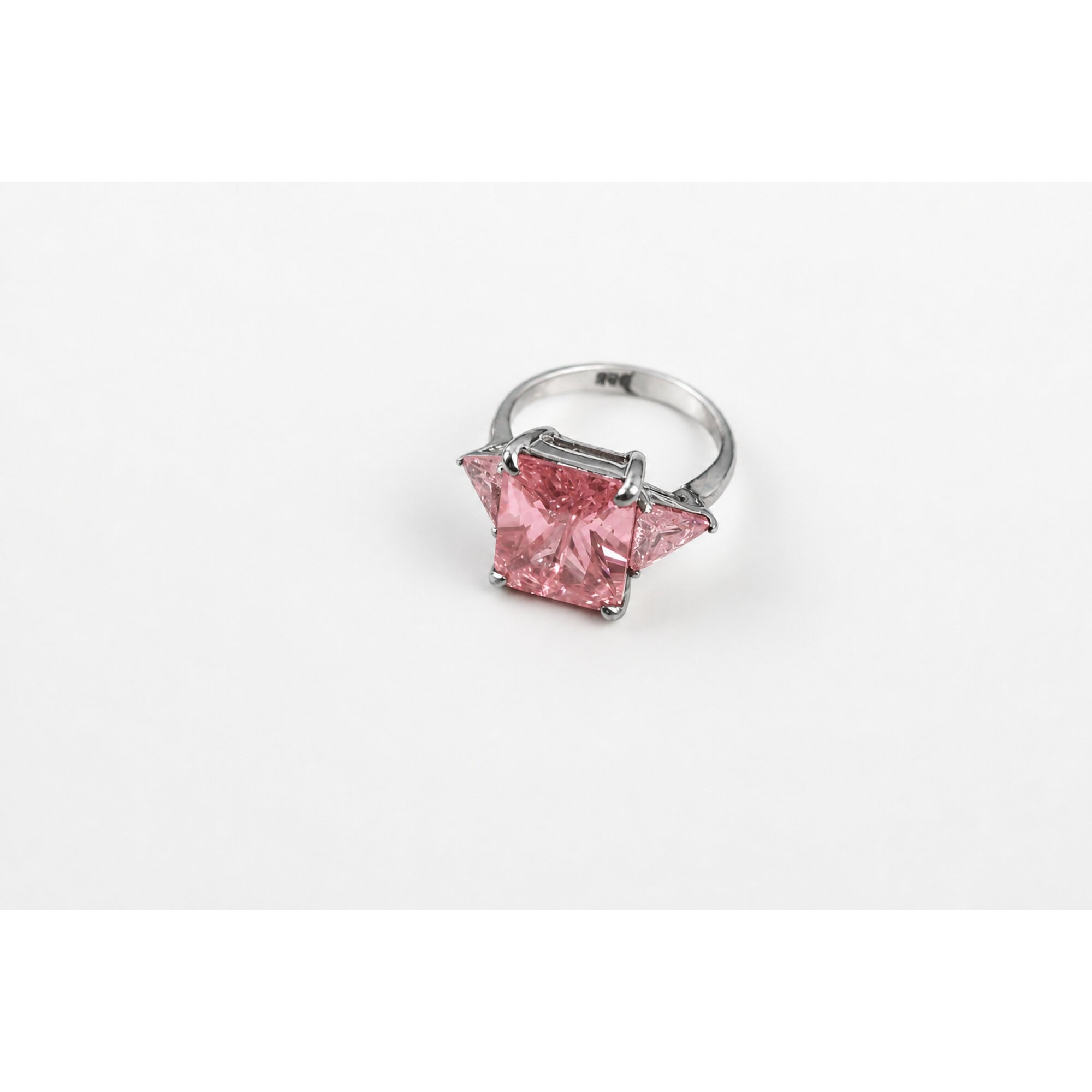 Clear pink Cubic Zirconia rectangle 925 Sterling Silver Ring Size 5.75 – photo 5