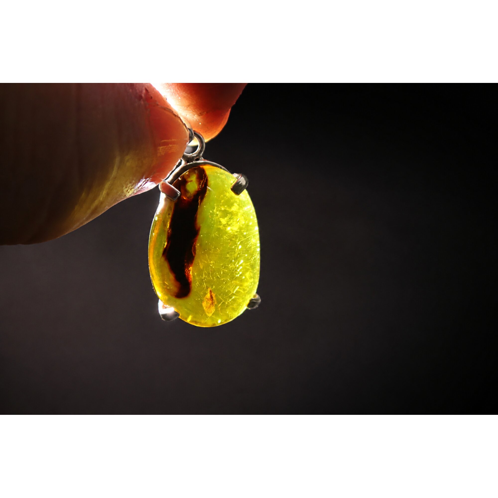 Clear yellow green Natural Dominican Amber slice 925 Sterling Pendant 38 mm – photo 4
