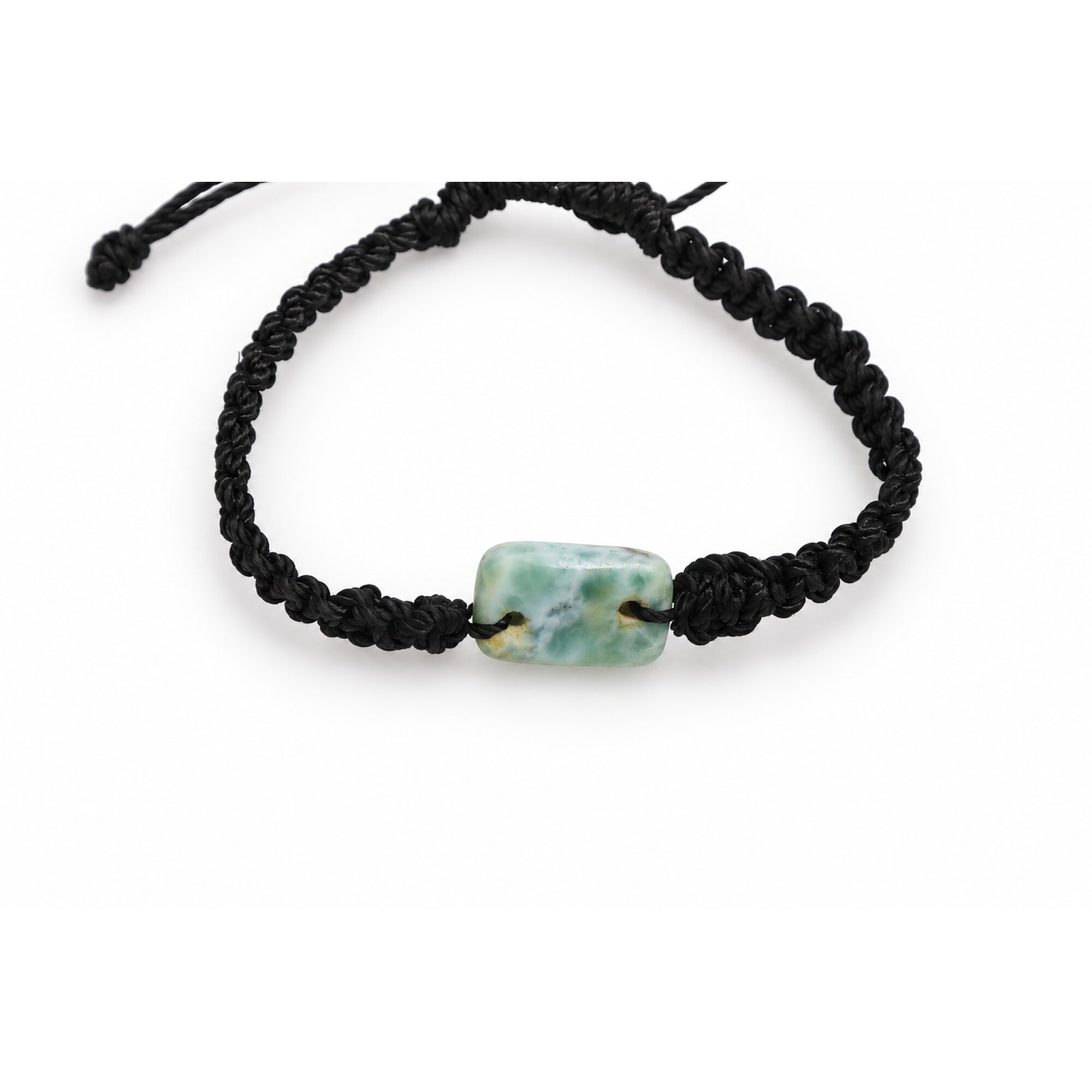 Artisan crafted sea blue Dominican Larimar macrame bracelet 18mm – photo 3